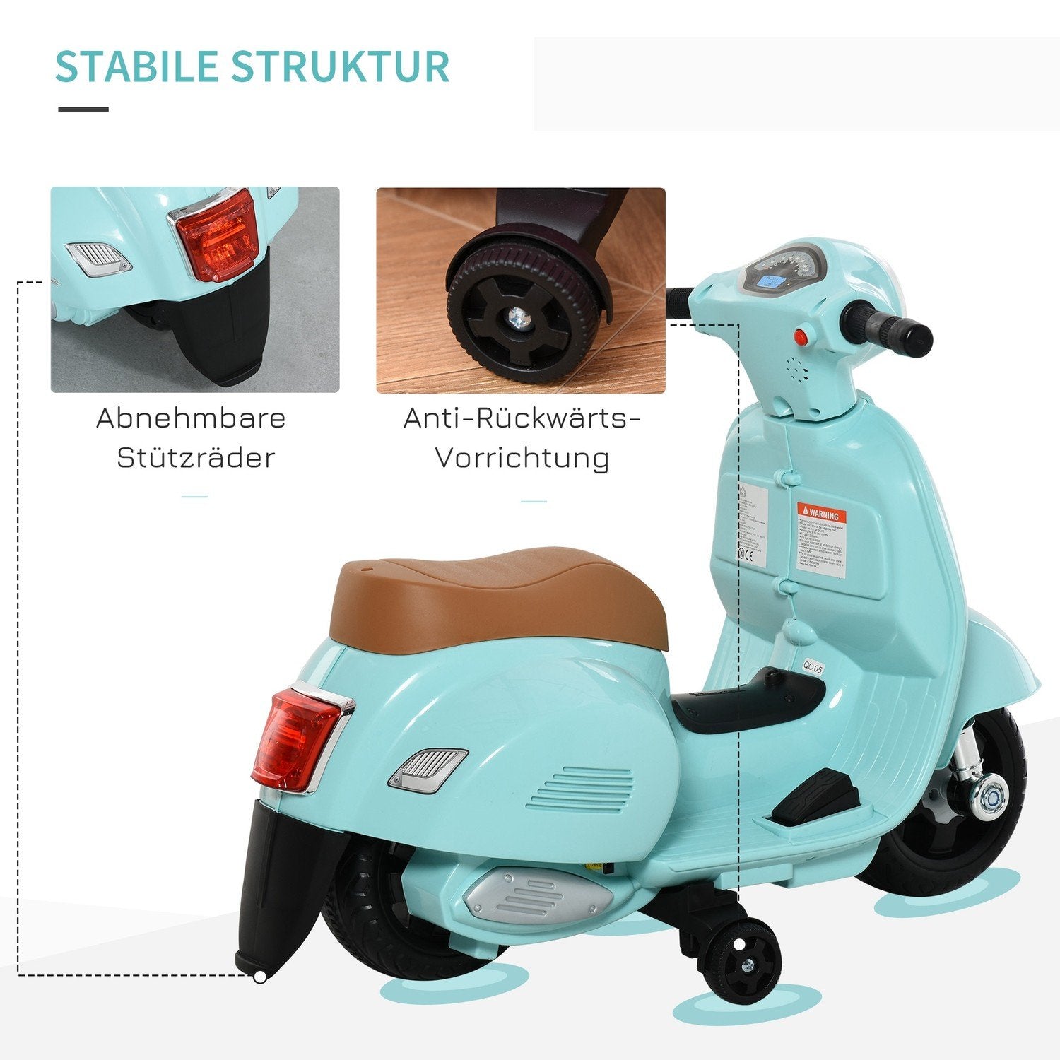 Vespa El-motorcykel Børnemotorcykel El-køretøj 18-36 Måneder 3 Km/H Led Lys Lyd Pp Plast Metal Grøn 66,5 X 38 X 52 Cm