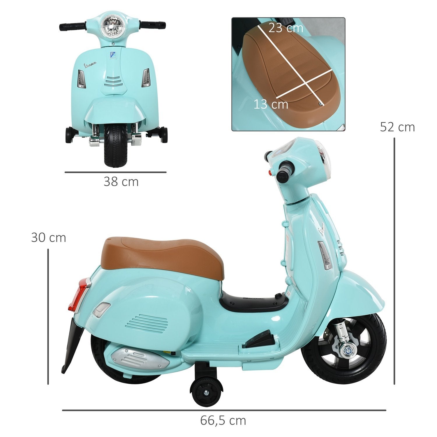 Vespa El-motorcykel Børnemotorcykel El-køretøj 18-36 Måneder 3 Km/H Led Lys Lyd Pp Plast Metal Grøn 66,5 X 38 X 52 Cm