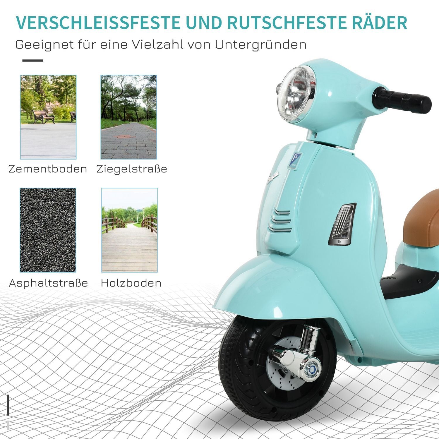 Vespa El-motorcykel Børnemotorcykel El-køretøj 18-36 Måneder 3 Km/H Led Lys Lyd Pp Plast Metal Grøn 66,5 X 38 X 52 Cm