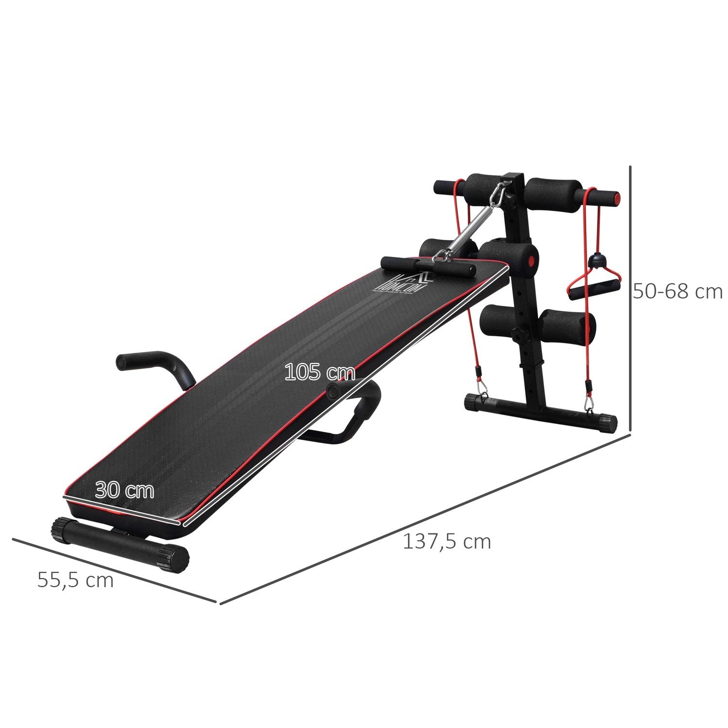 Mavetræner Træningsbænk Sit Up Bænk modstandsbånd Justerbar op til 120 kg 37,5 x 55,5 x 50-68 cm