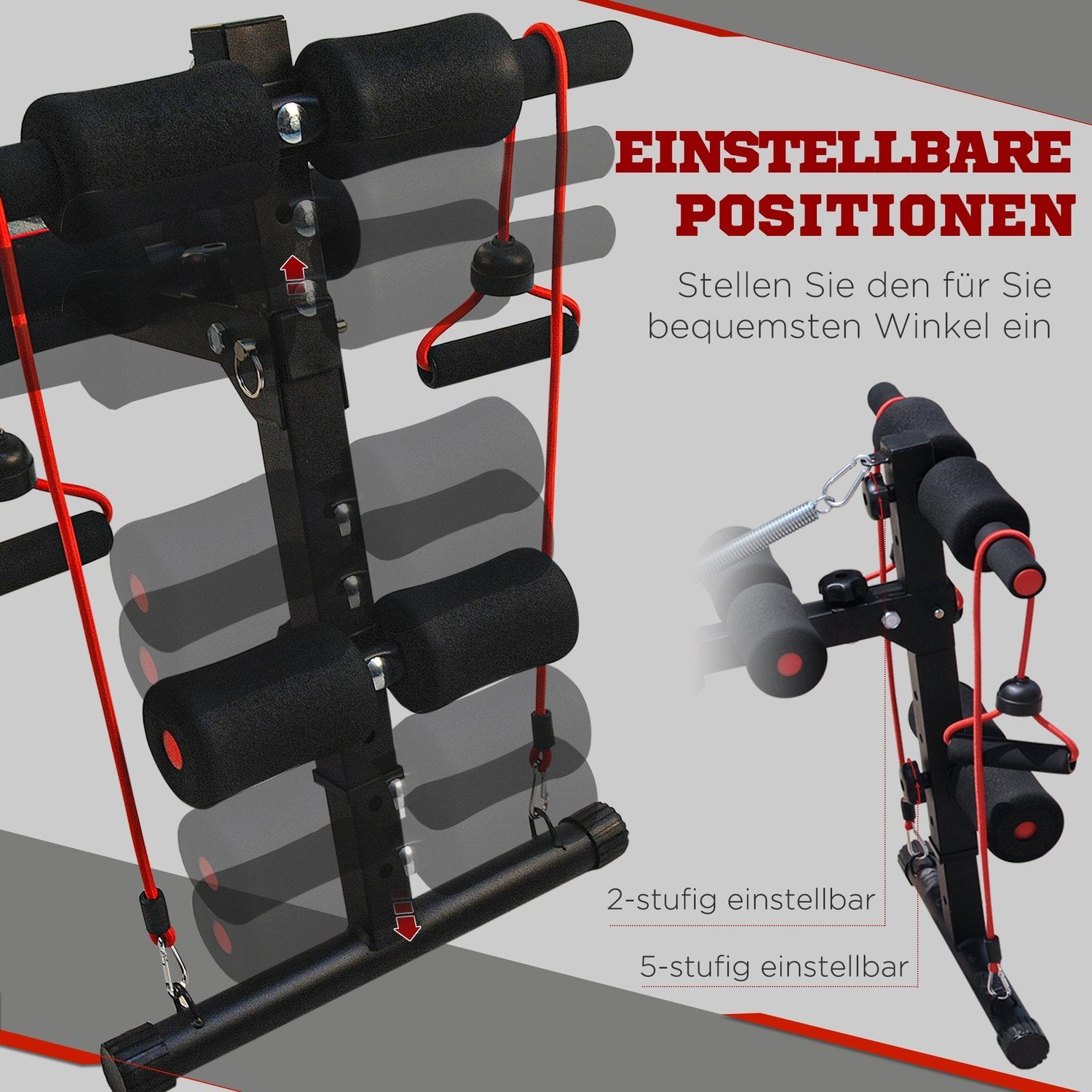 Mavetræner Træningsbænk Sit Up Bænk modstandsbånd Justerbar op til 120 kg 37,5 x 55,5 x 50-68 cm