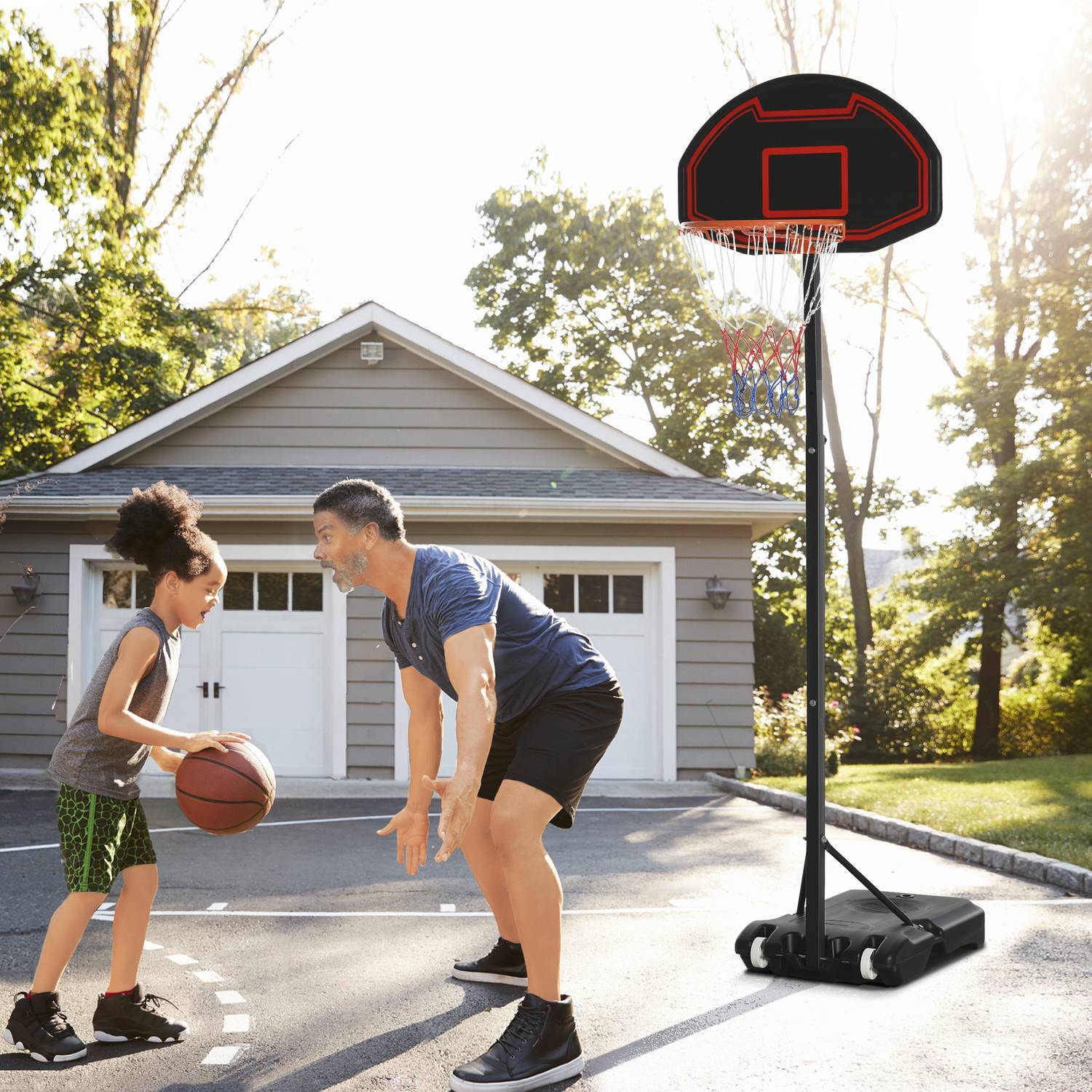 Basketkorg Med Stativ Utomhus Höjdjusterbart Basketställ Med Hjul 195-250 Cm Lämplig För 8-14 År