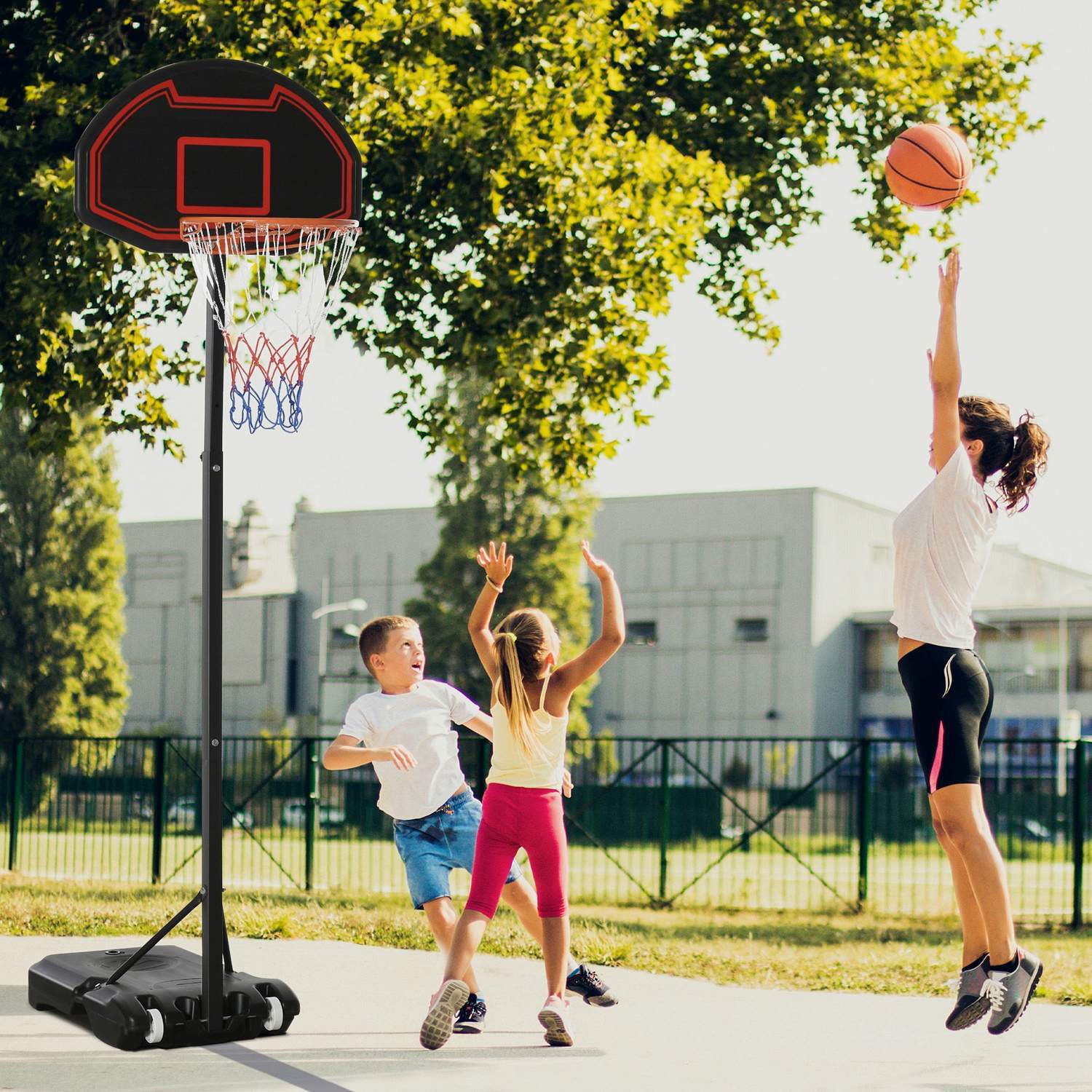 Basketkorg Med Stativ Utomhus Höjdjusterbart Basketställ Med Hjul 195-250 Cm Lämplig För 8-14 År