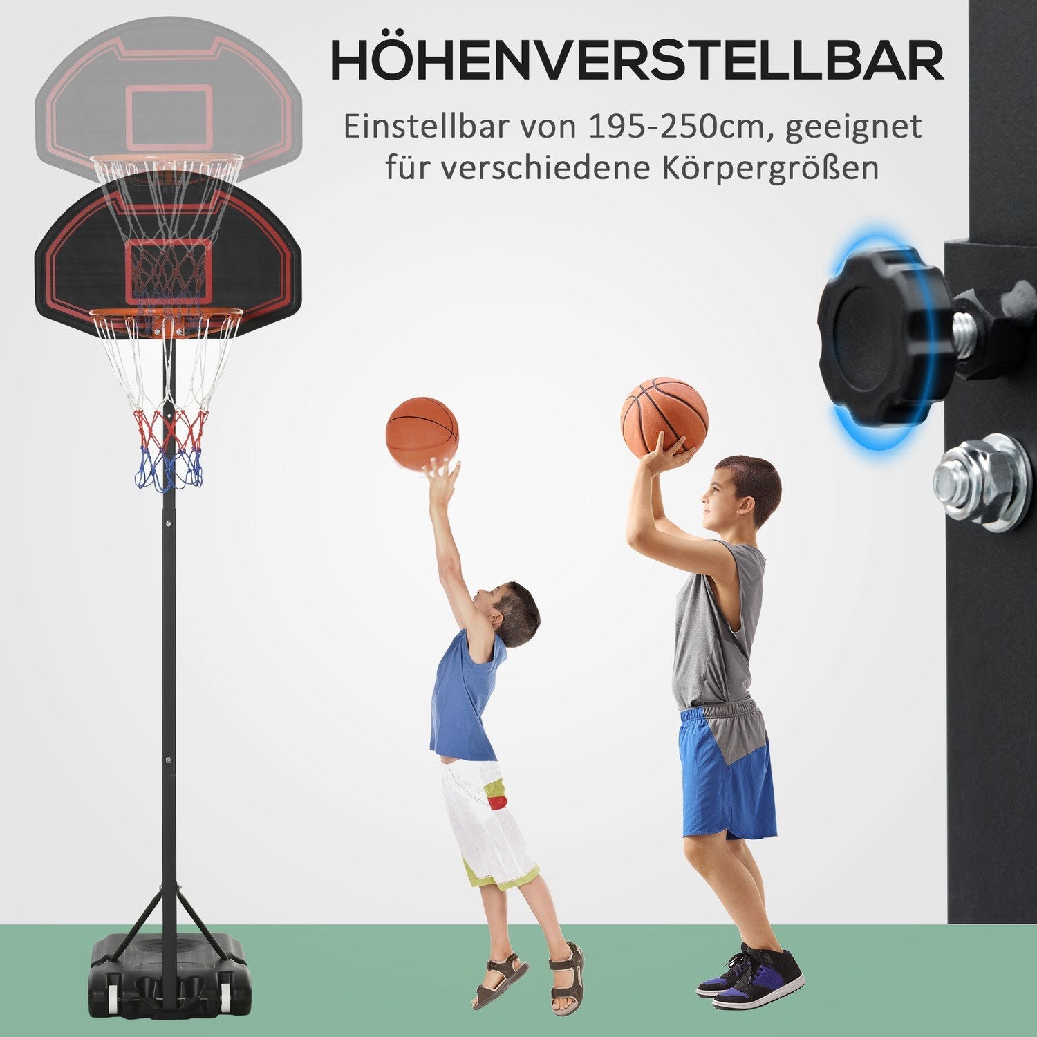 Basketkorg Med Stativ Utomhus Höjdjusterbart Basketställ Med Hjul 195-250 Cm Lämplig För 8-14 År