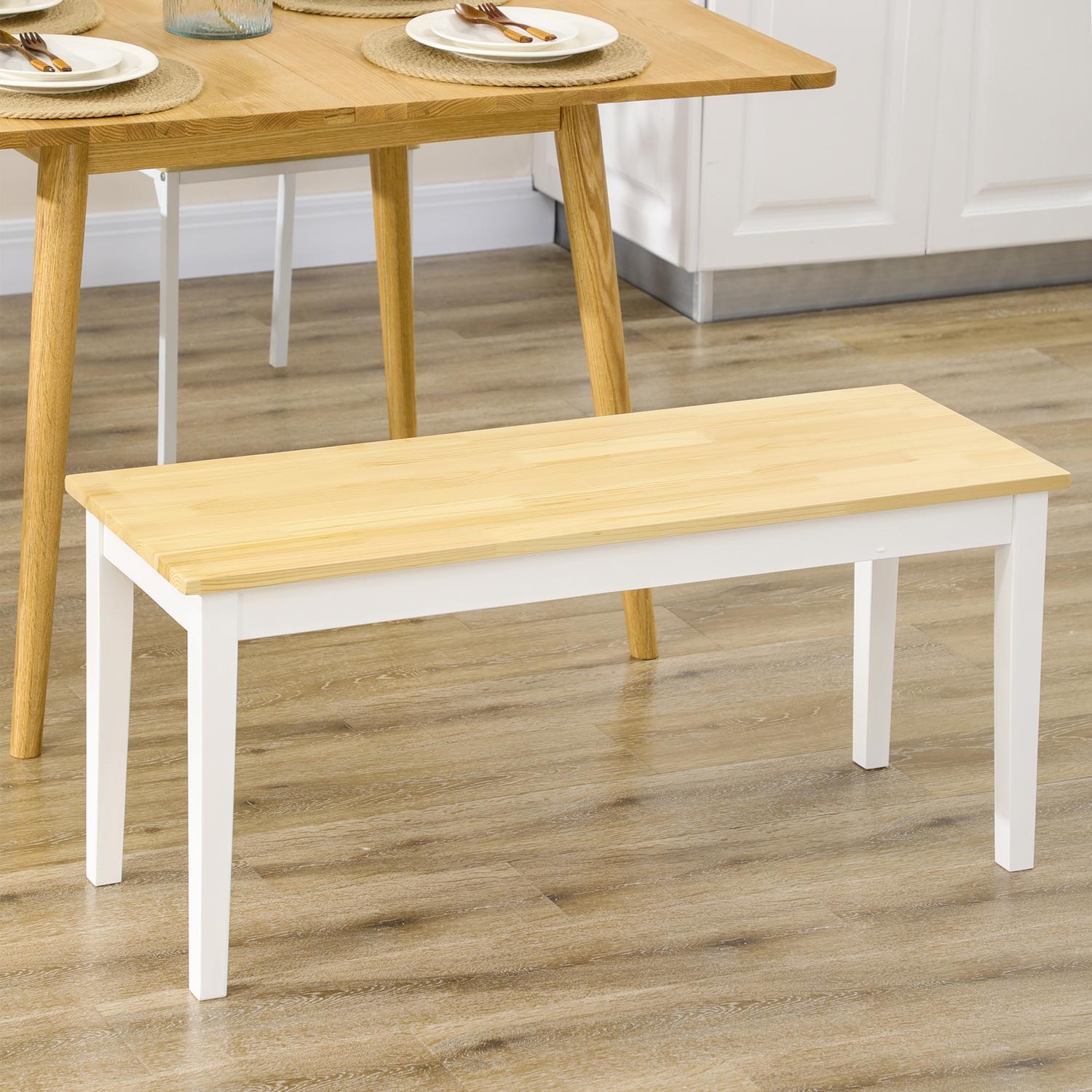 Bänk 2-Sits Matsalsbänk Träbänk, Köksbänk, Vardagsrumsbänk För Kök, Entré, Bärförmåga Upp Till 220 Kg, Furu, Vit, 102 X 36 X 45 Cm