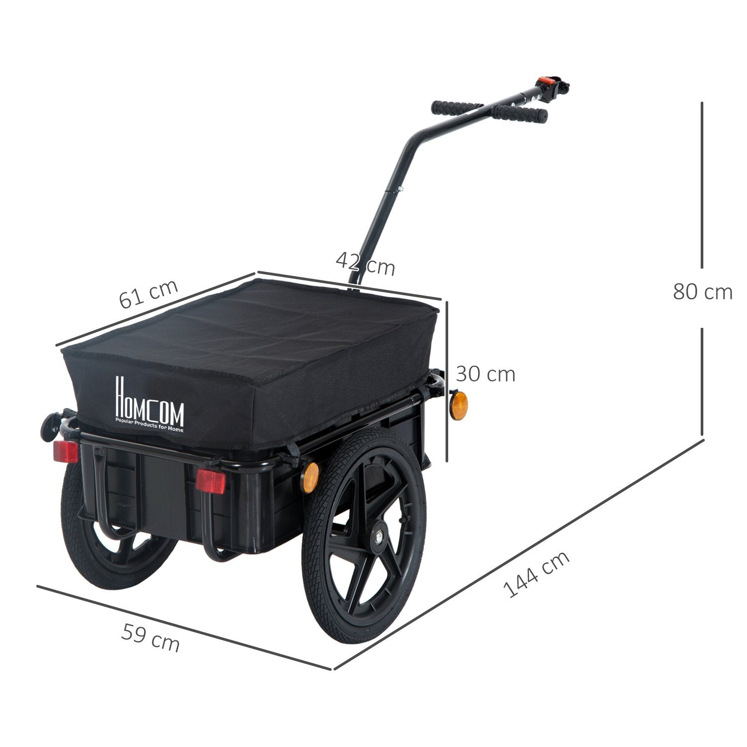 Cykelvogn Lastvogn Til Cykel 40 Kg Belastningskapacitet Transportvogn Håndvogn Stål Oxford Stof Sort 144 X 59 X 80 Cm