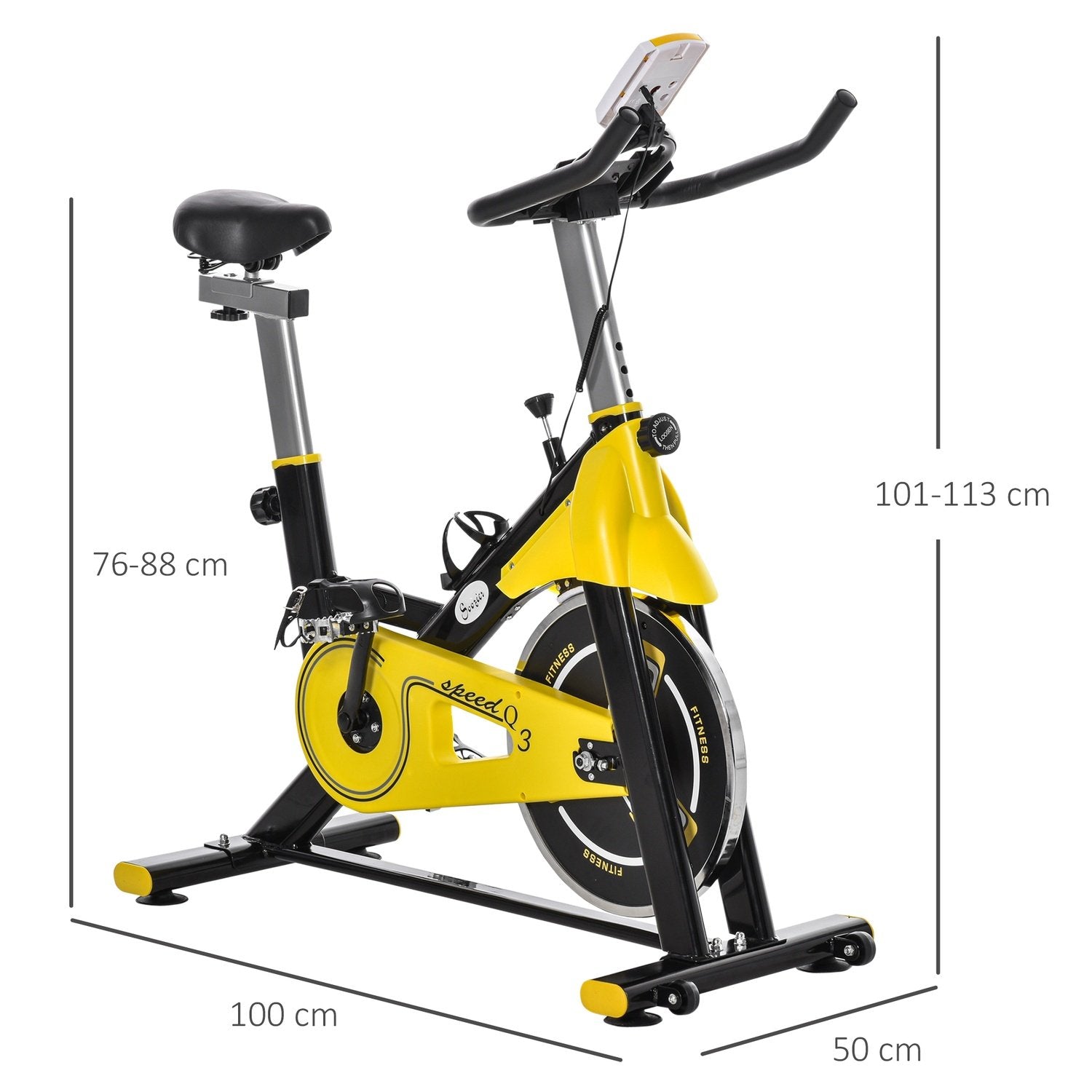 Cykeltränare, Höj- Och Sänkbar Motionscykel, Fitnesscykel, Rulltränare Med Remdrift, Lcd-Display, Stål Abs, 50X100X101-113 Cm