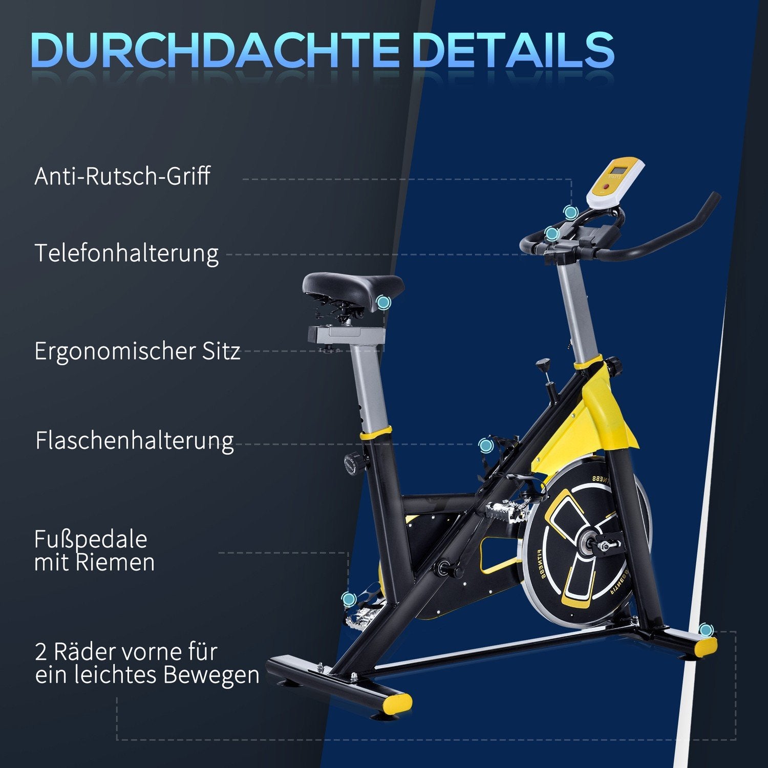 Cykeltränare, Höj- Och Sänkbar Motionscykel, Fitnesscykel, Rulltränare Med Remdrift, Lcd-Display, Stål Abs, 50X100X101-113 Cm