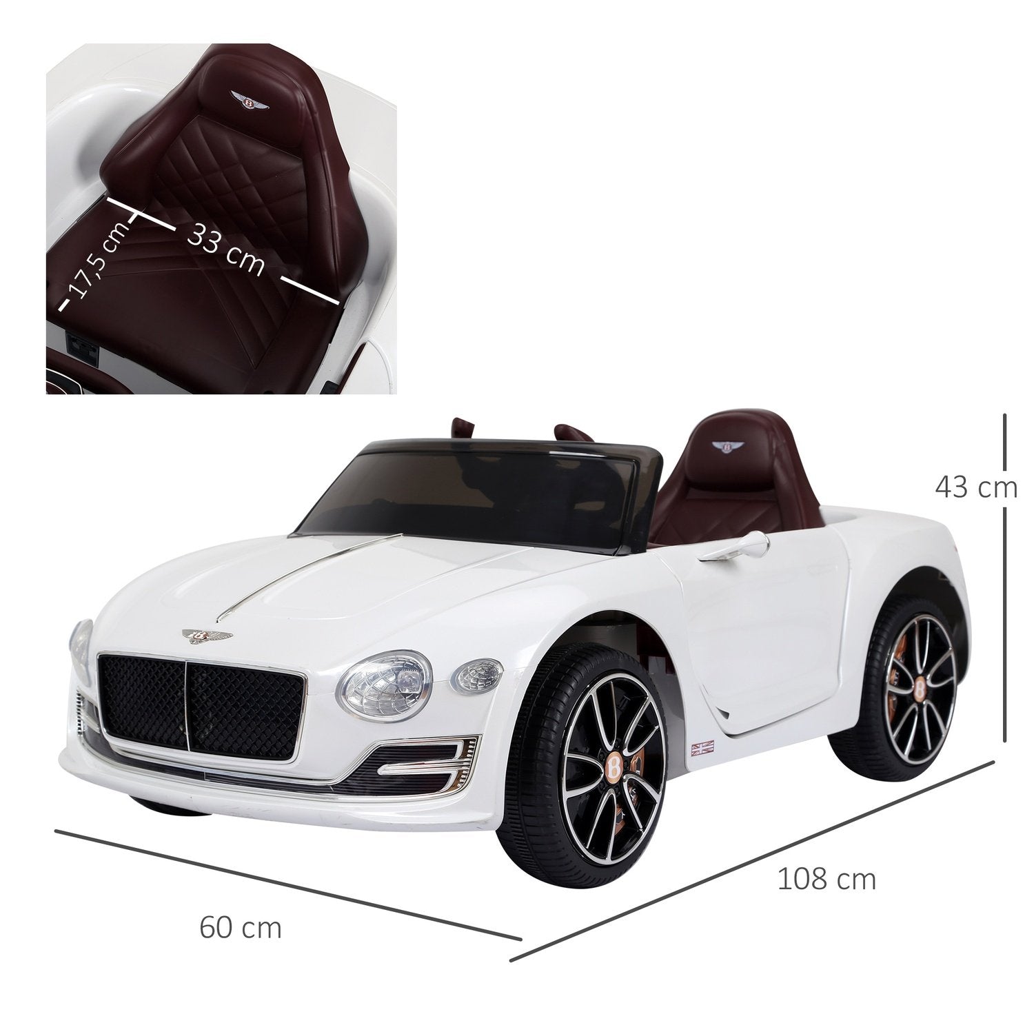 Børnebil Børnebil Elbil Bentley Gt Licenseret Med fjernbetjening 2 X 390 motorer Hvid 108 X 60 X 43 Cm