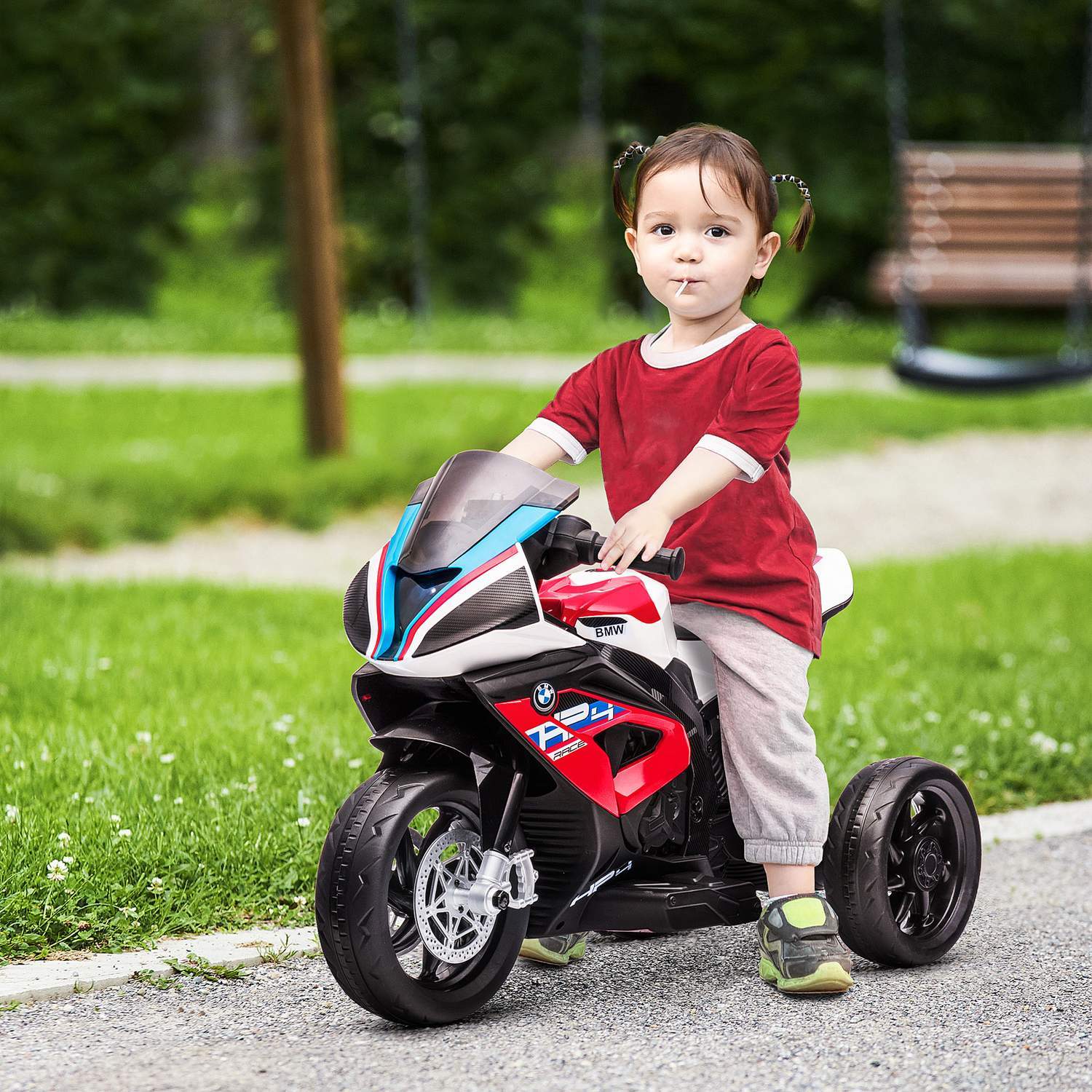 Børnemotorcykel Børnemotorcykel 6V elektrisk køretøj Elektrisk trehjulet cykel børnekøretøj med 3 musiktilstande 2,5 km/t Fra 18 måneder Pp Metallic Rød