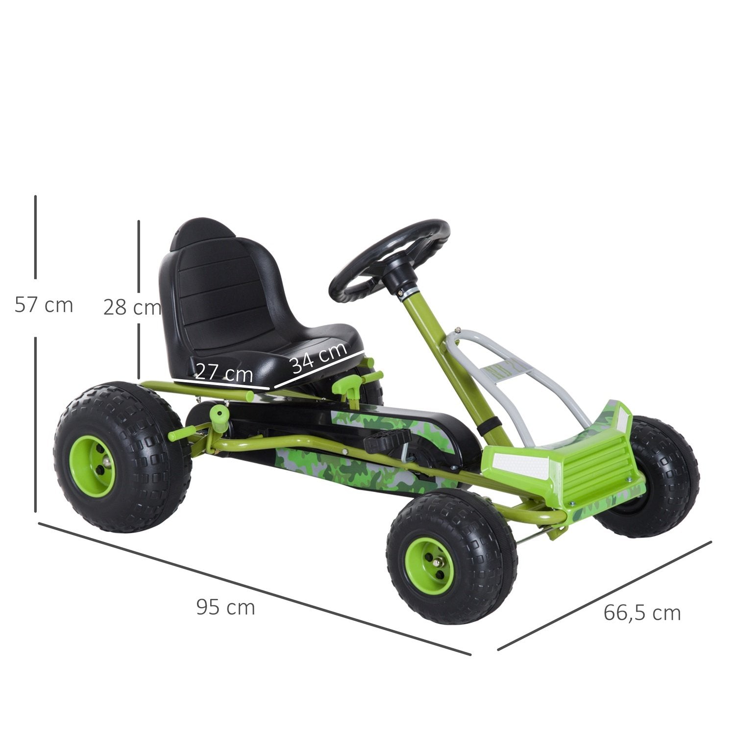 Børnegokart pedalbil Børnekøretøj med justerbart sæde Pedalkøretøj med håndbremse Fra 3 år Grøn 95 X 66,5 X 57Cm