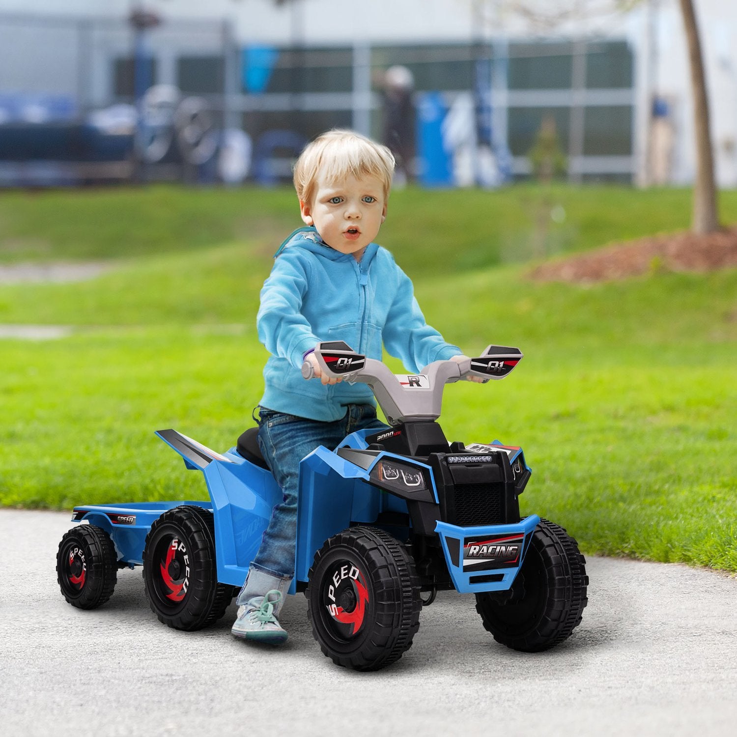 Børne-ATV Børne-ATV, 6V elbil med anhænger, børnekøretøj til børn 1,5-3 år, 2,5 km/t, metal, blå