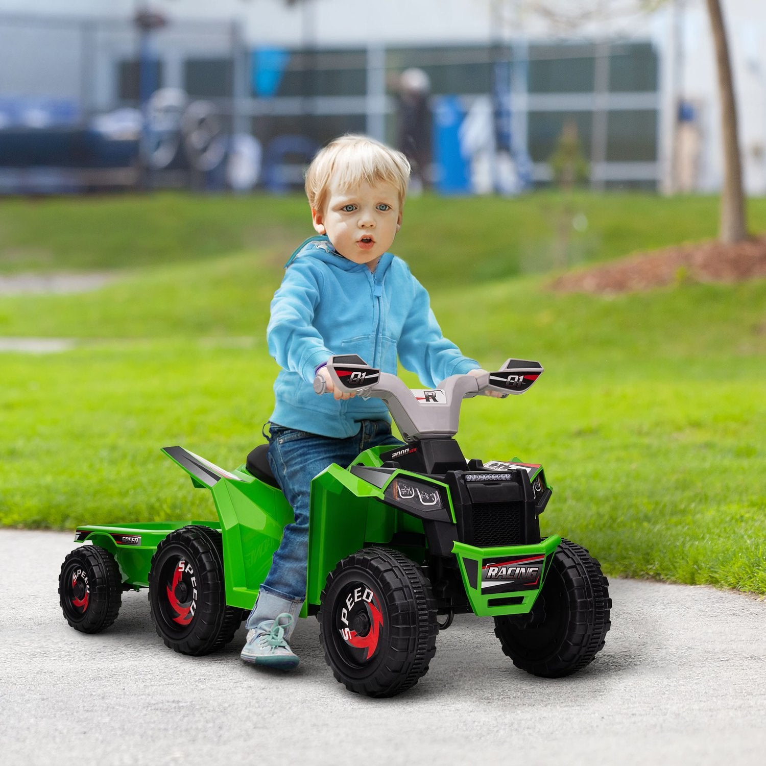 Børne-ATV Børne-ATV, 6V elbil med anhænger, børnekøretøj til børn 1,5-3 år, 2,5 km/t, metal, grøn