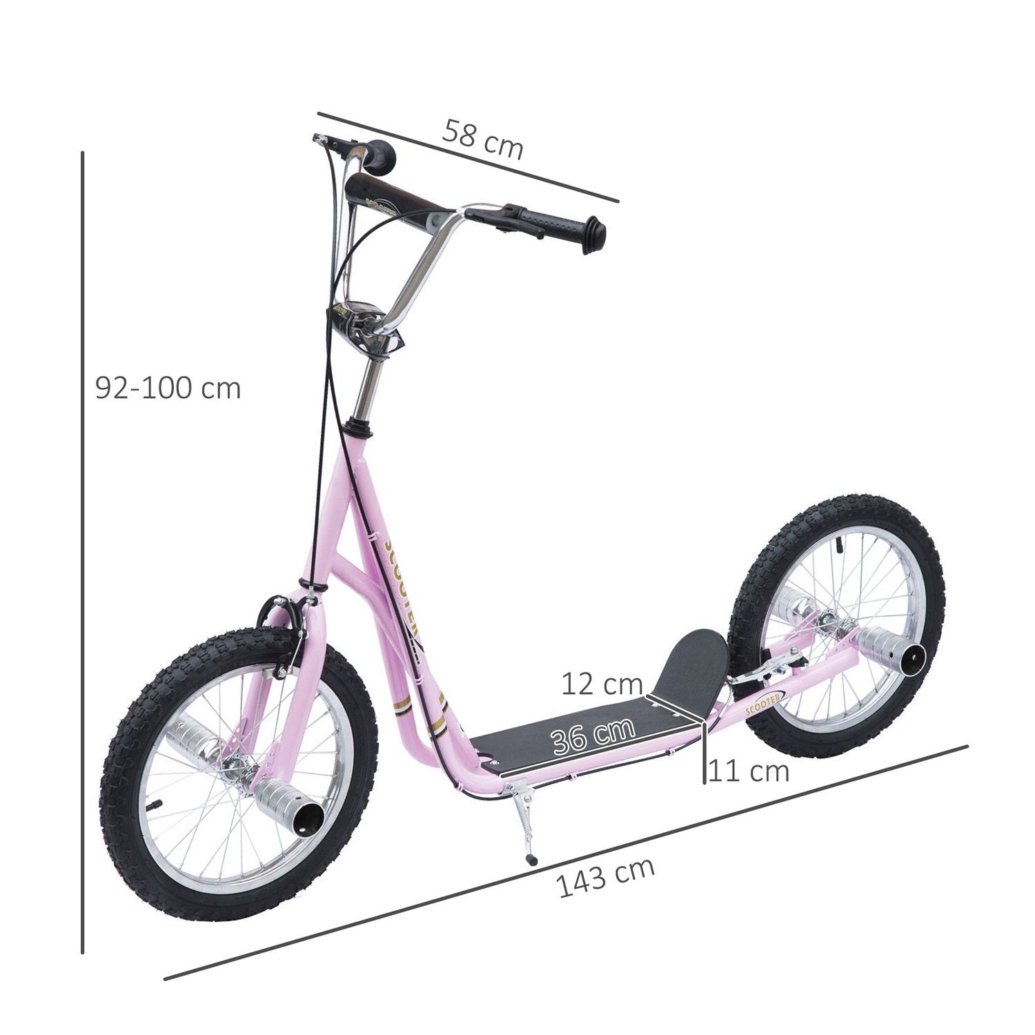 Barnskoter 16 Tums Skoter Med Pneumatiska Däck, Höjdjusterbar Sparkscooter, Sparkscooter I Rosa För Barn Från 5 År Och Uppåt