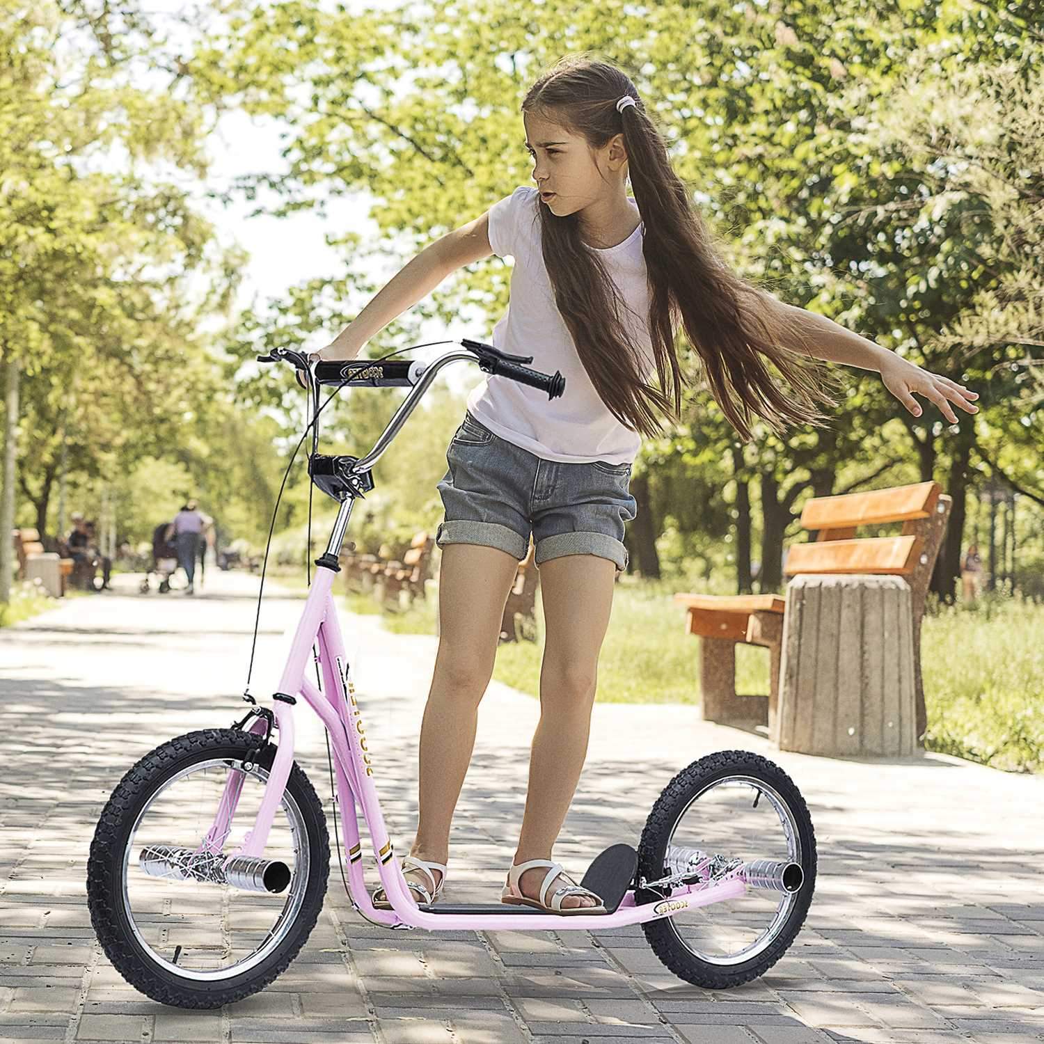 Barnskoter 16 Tums Skoter Med Pneumatiska Däck, Höjdjusterbar Sparkscooter, Sparkscooter I Rosa För Barn Från 5 År Och Uppåt