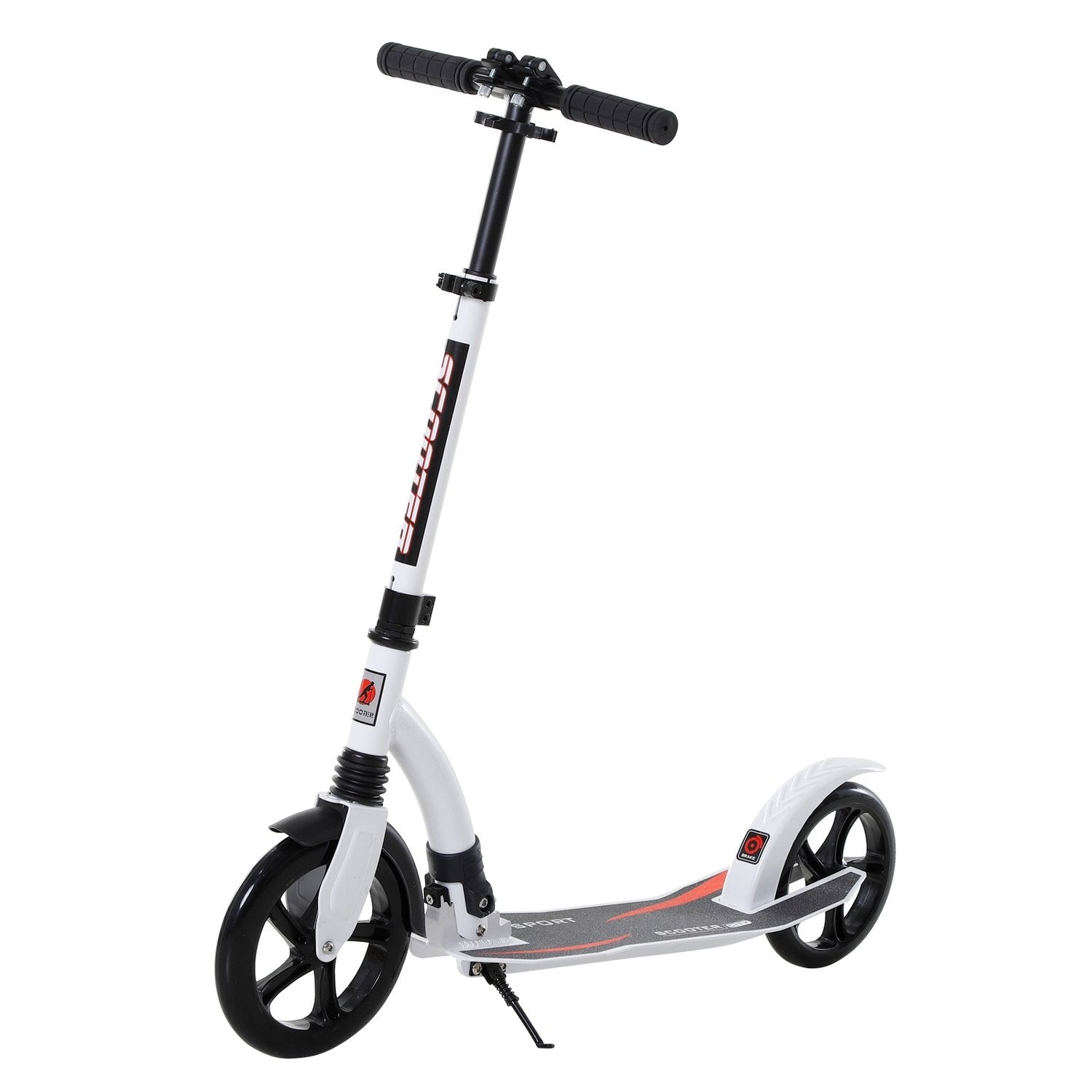 Børnescooter, scooter med støddæmpning, scooter, foldbar og hævet og sænket, fra 14 år, aluminium, hvid, 92,5 x 37,5 x 87-101,5 cm