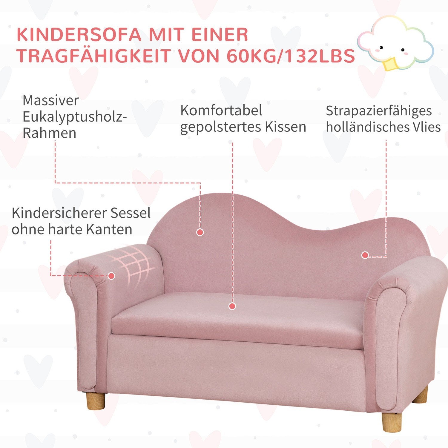 Barnsoffa Förvaringsutrymme Rosa Fleece Tvåsits 3-5 År 84X41,5X48,5Cm