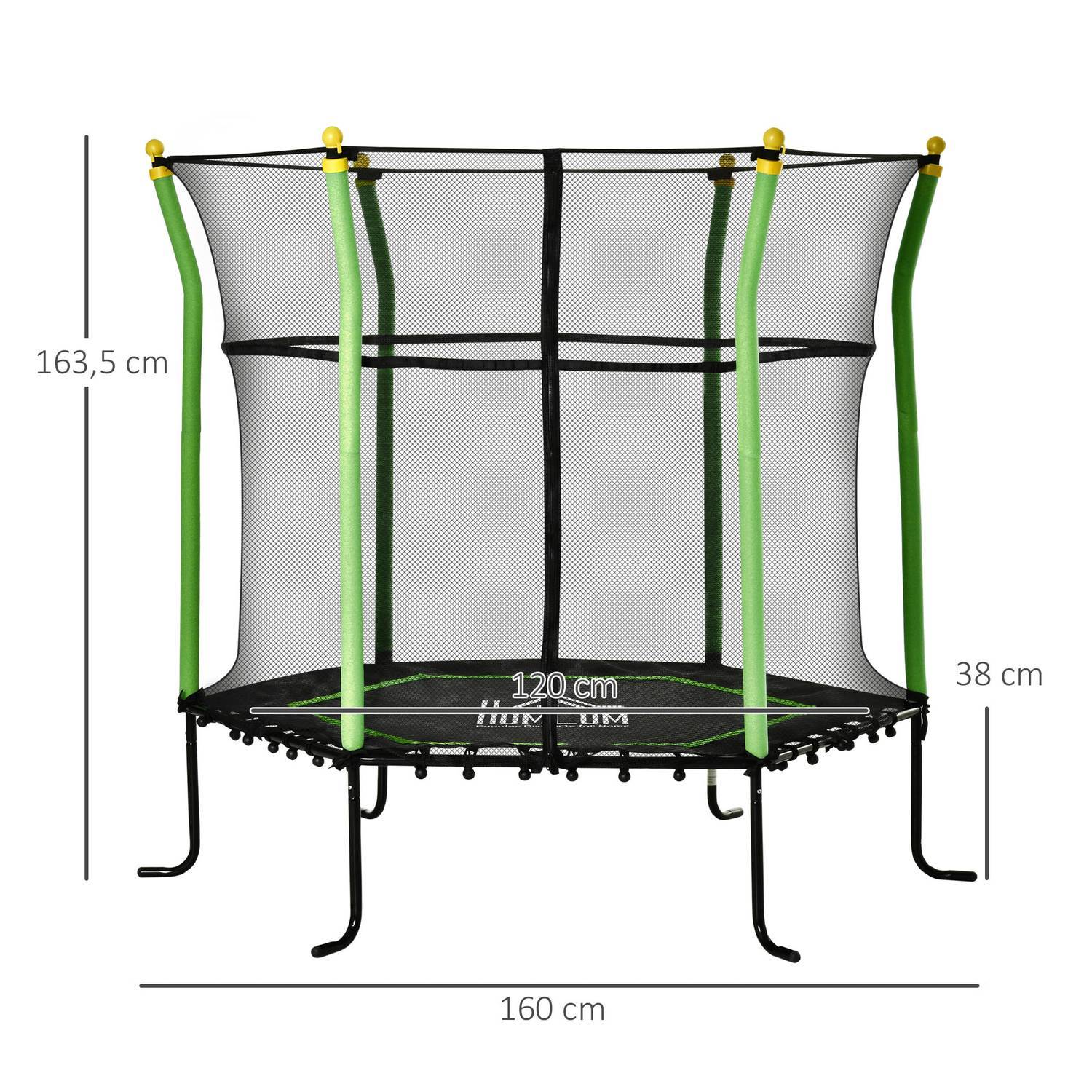 Børnetrampolin 5,3 fod havetrampolin med sikkerhedsnet og netbeskytter, gummireb, stål, 163,5 H Cm, op til 60 kg