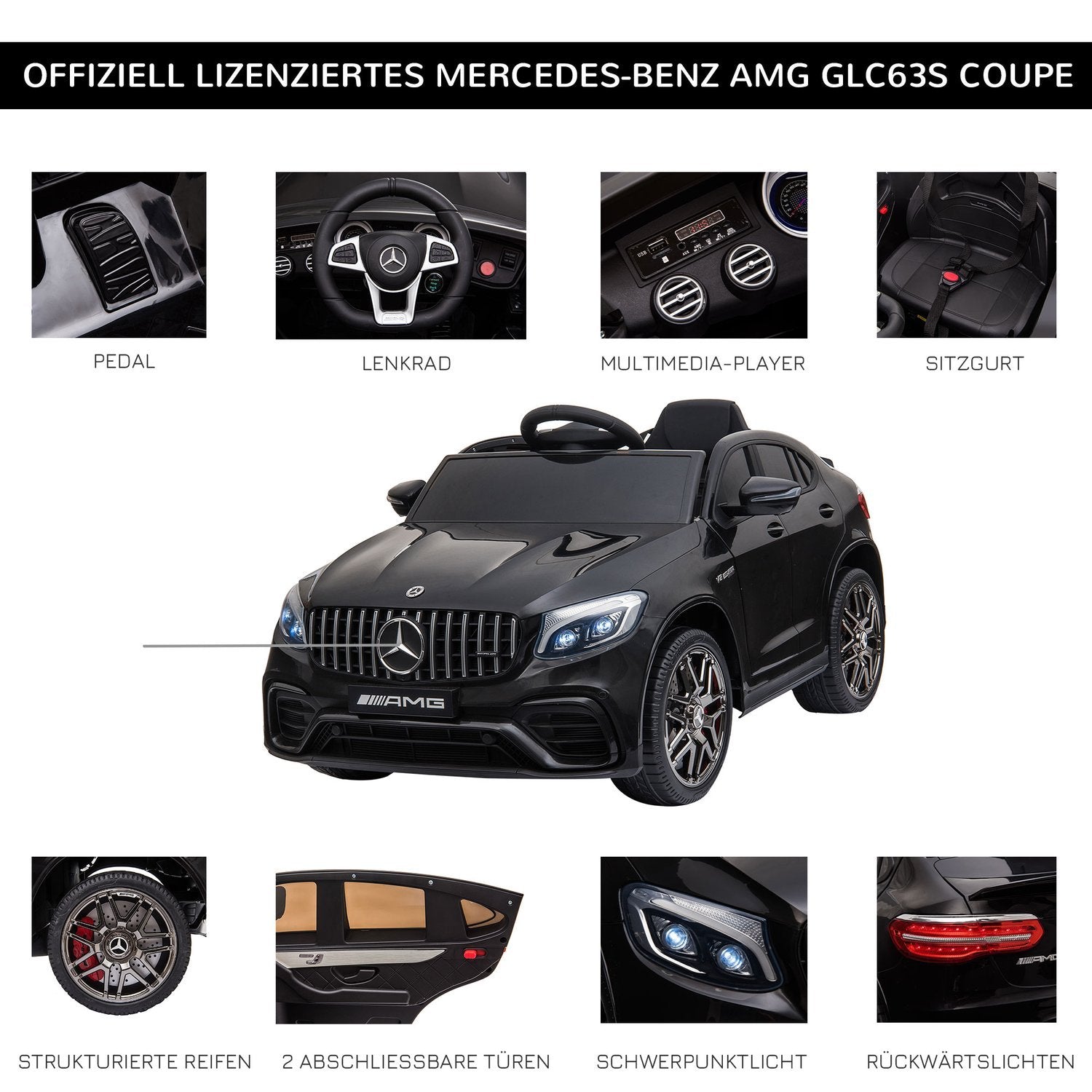 Børnekøretøj Mercedes-Benz Amg Gla45 Licenseret elbil med fjernbetjening 2 x 35W motorer Mp3 sikkerhedssele 37-60 måneder sort