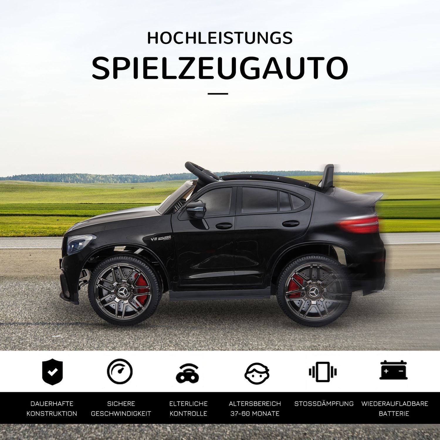 Børnekøretøj Mercedes-Benz Amg Gla45 Licenseret elbil med fjernbetjening 2 x 35W motorer Mp3 sikkerhedssele 37-60 måneder sort