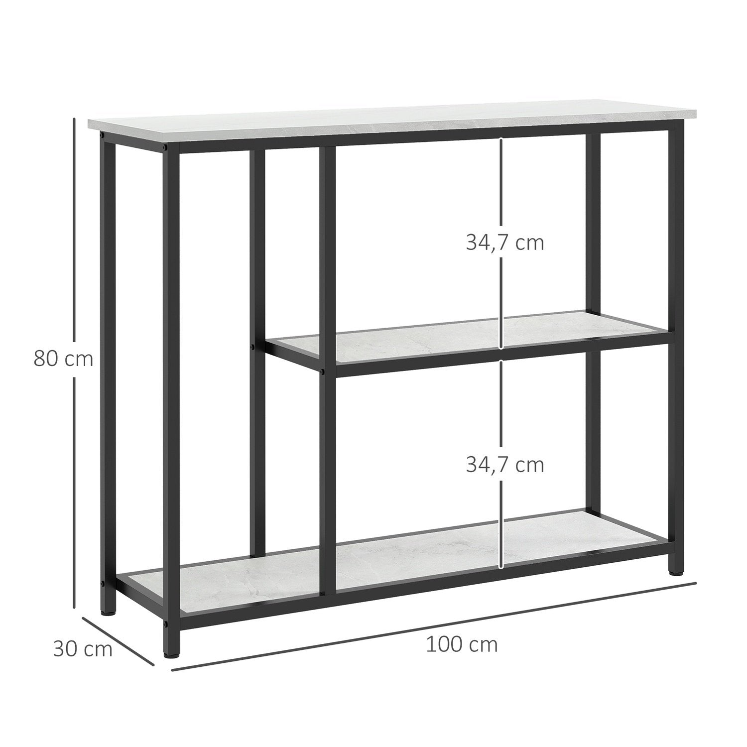 Konsolbord, Entrebord Med 2 Niveauer, Ståhylde, Sidebord, Sofabord Med Anti-Tip Til Stue, Entre, Stål, Hvid, 100 X 30 X 80 Cm