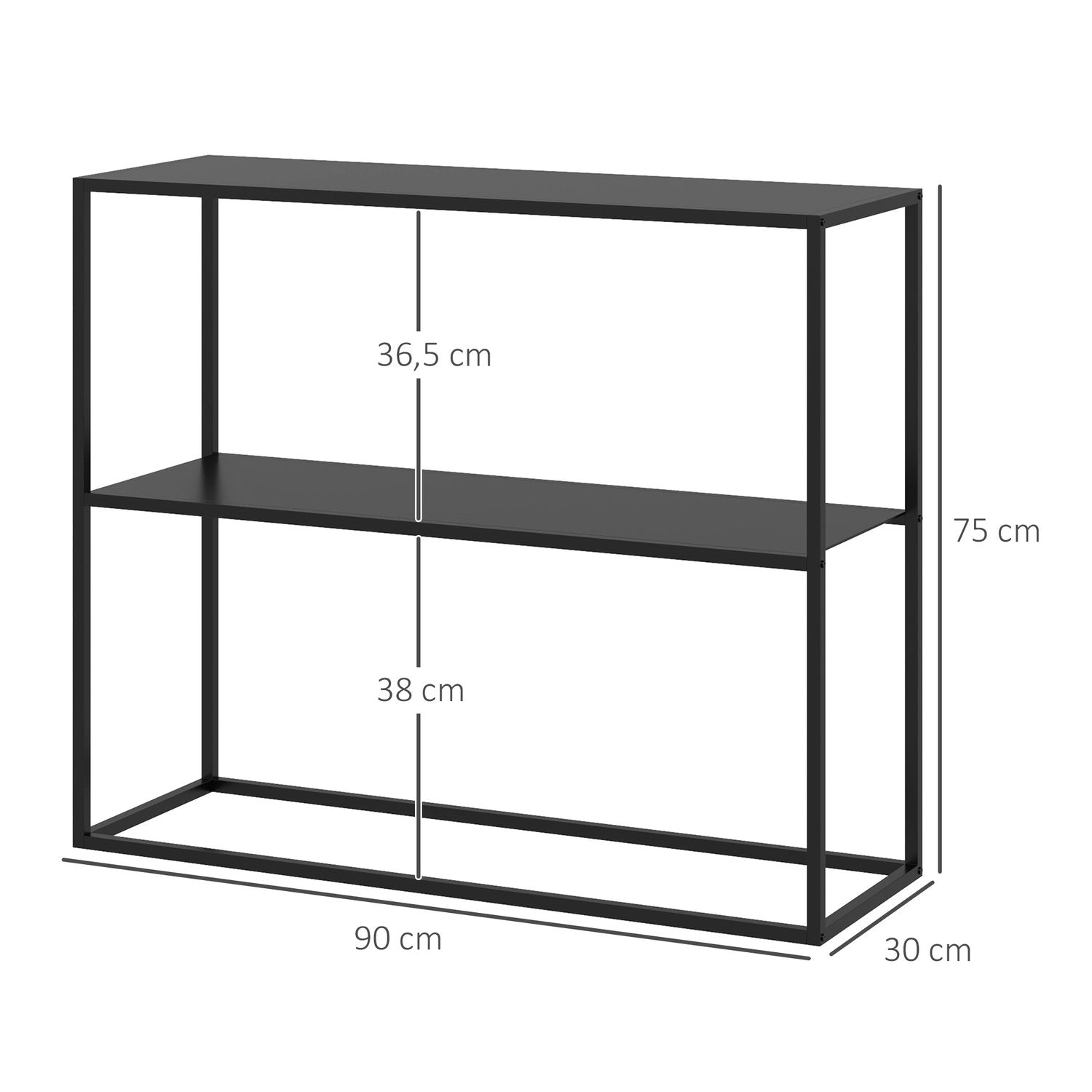 Konsolbord med 2 niveauer, hallbord, sidebord i stål, med spidsbeskytter, 90X30X75 Cm