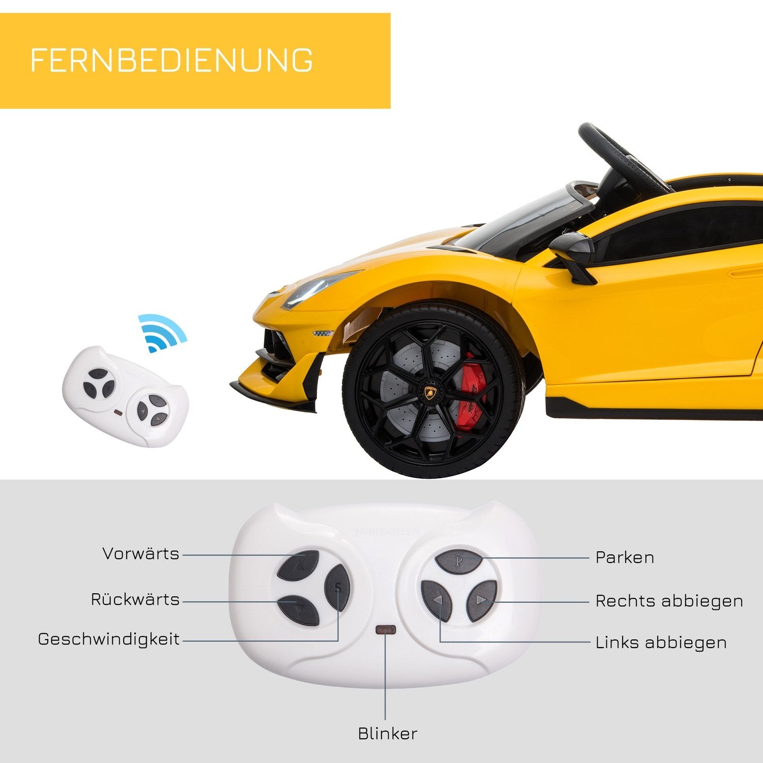 Elektrisk børnebil med fjernbetjening Lamborghini Svj Licens i 3-8 år 2 X 550 Motorer Mp3/Usb Lys Musik Gul 123 X 66,5 X 45,5 Cm