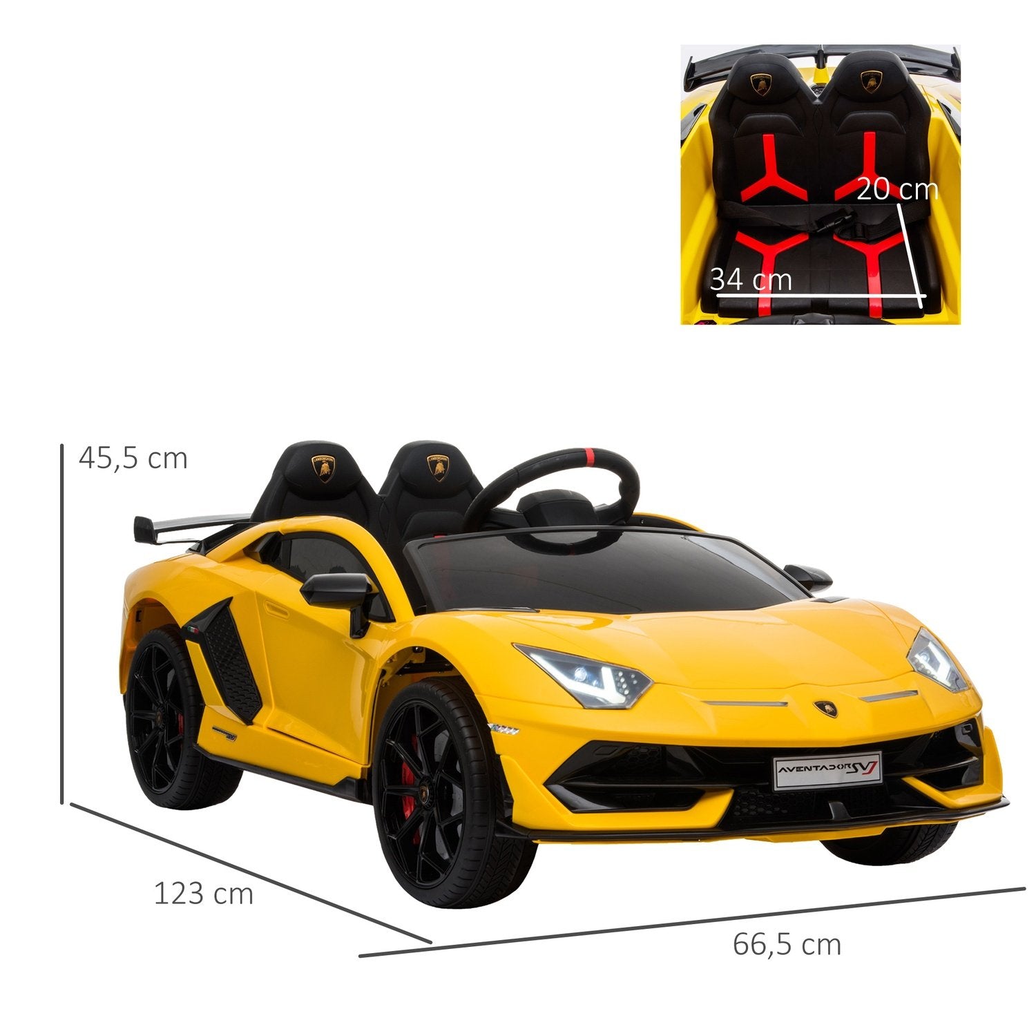 Elektrisk børnebil med fjernbetjening Lamborghini Svj Licens i 3-8 år 2 X 550 Motorer Mp3/Usb Lys Musik Gul 123 X 66,5 X 45,5 Cm