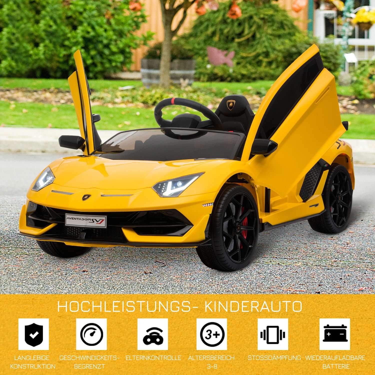 Elektrisk børnebil med fjernbetjening Lamborghini Svj Licens i 3-8 år 2 X 550 Motorer Mp3/Usb Lys Musik Gul 123 X 66,5 X 45,5 Cm