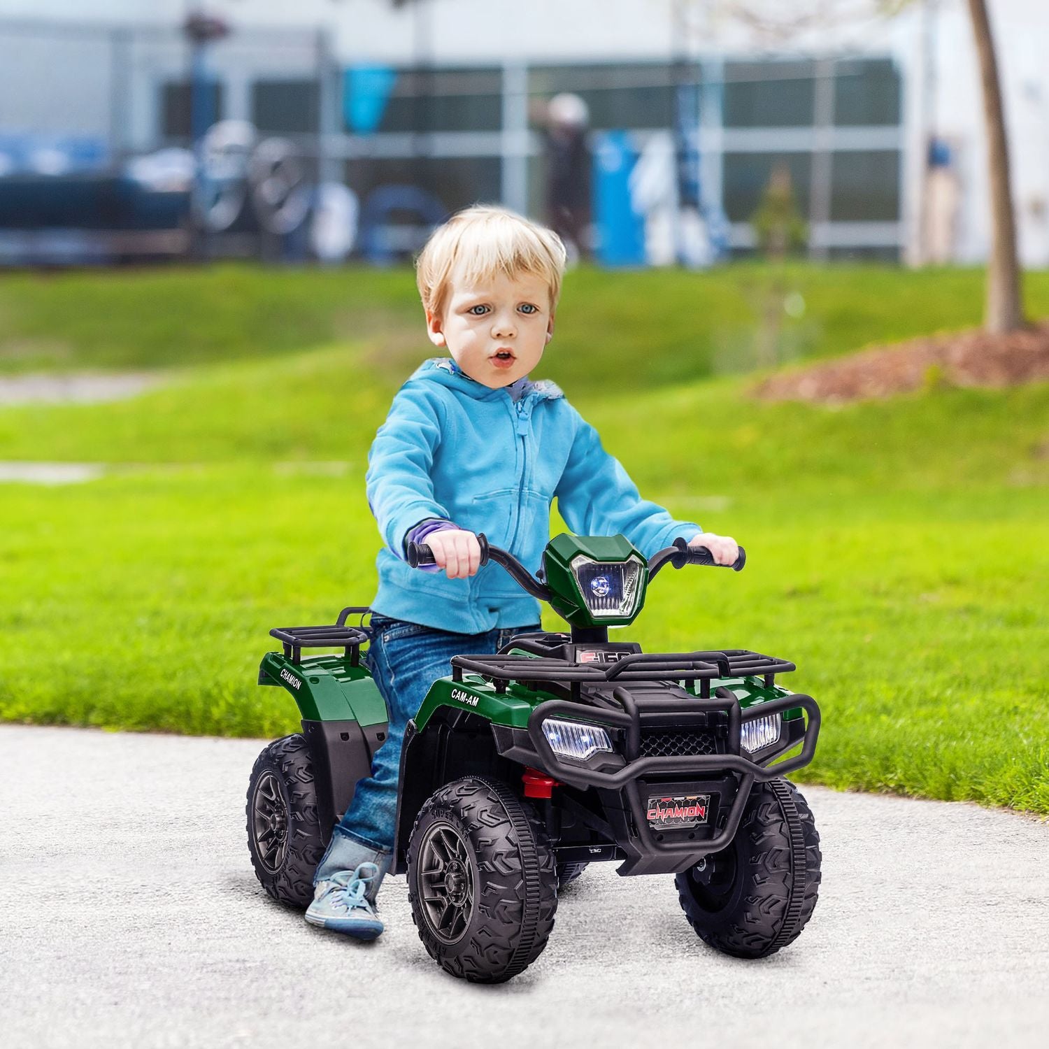 El-quad bike til børn, Elektrisk quad bike med spor og musik, til børn fra 3 år og opefter, børnemotorcykel, sort+grøn, 88 x 45 x 50 cm