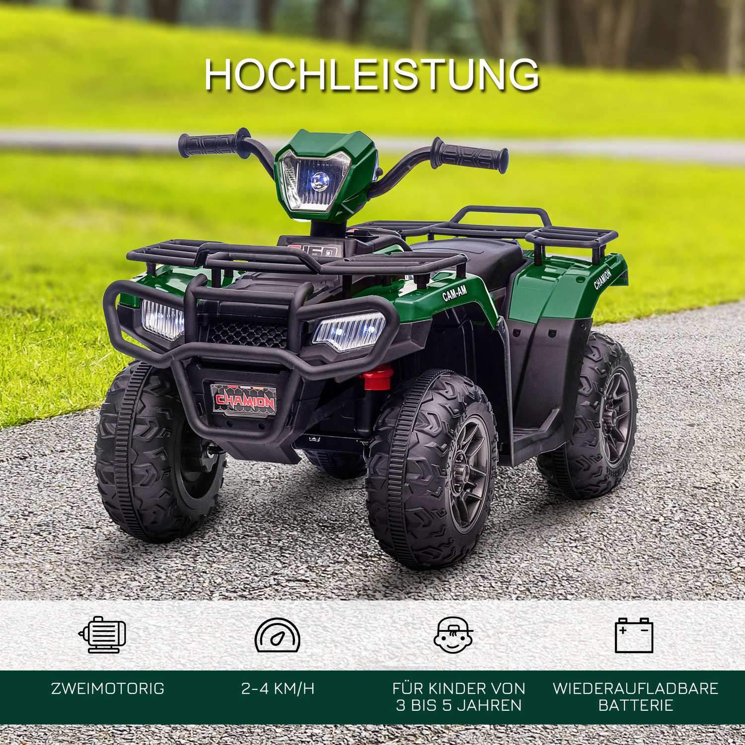 El-quad bike til børn, Elektrisk quad bike med spor og musik, til børn fra 3 år og opefter, børnemotorcykel, sort+grøn, 88 x 45 x 50 cm