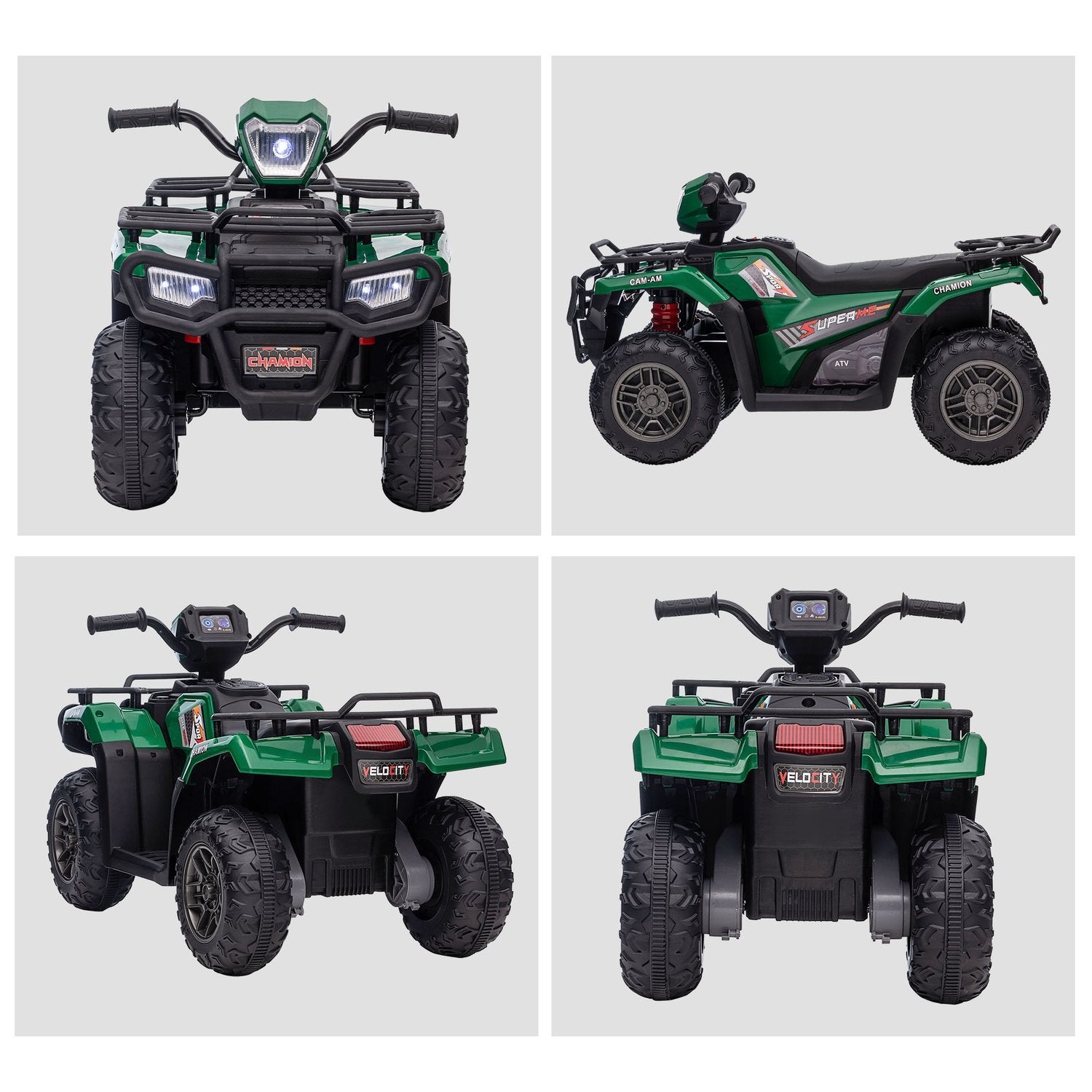 El-quad bike til børn, Elektrisk quad bike med spor og musik, til børn fra 3 år og opefter, børnemotorcykel, sort+grøn, 88 x 45 x 50 cm