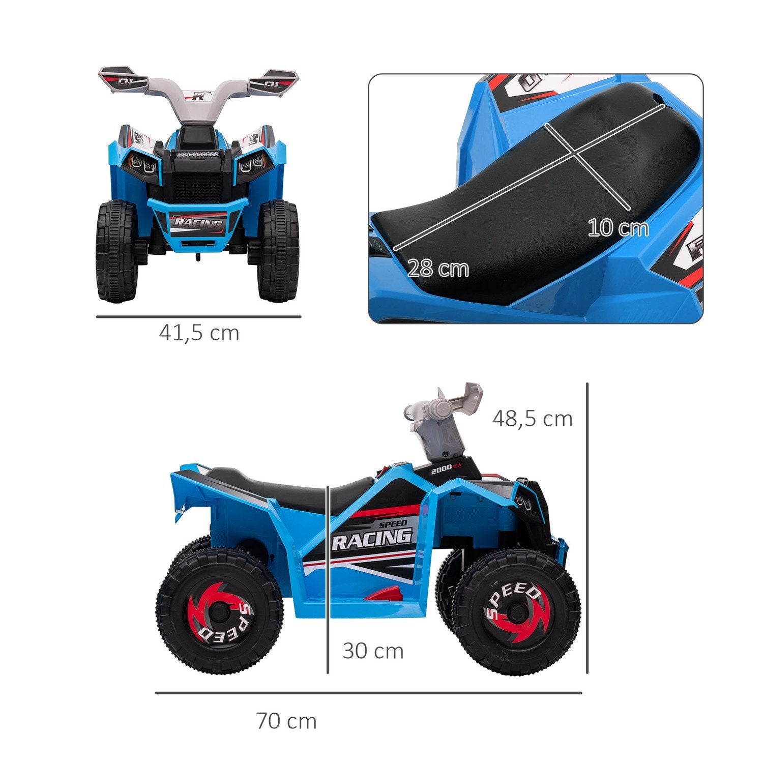 El-quad-cykel til børn, mini-quad-cykel med frem- og bakfunktion, 6V el-køretøj til børn 1,5-3 år, 2,5 km/t, blå