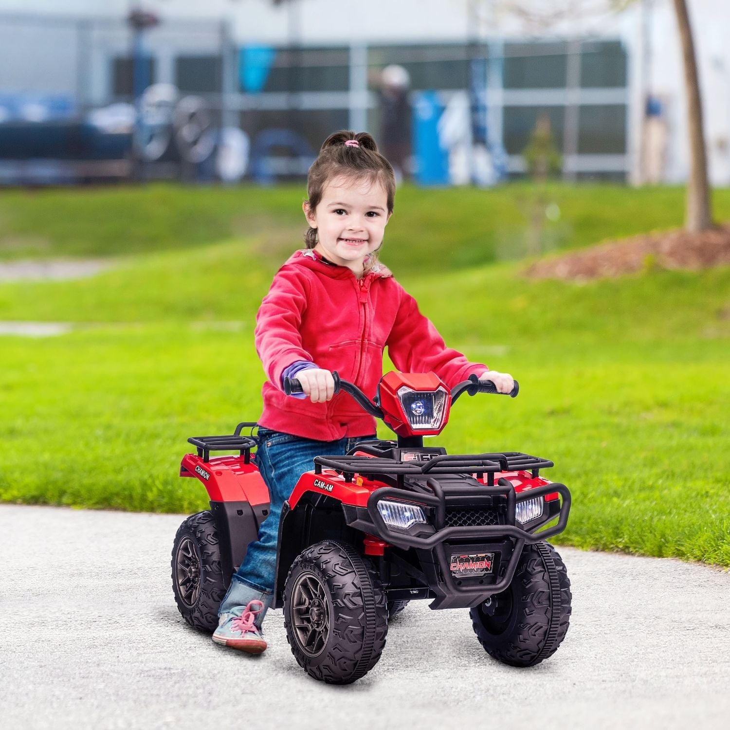 Elektrisk quadcykel til børn med spor og musik, elbil, børnebil til børn fra 3 år og opefter, børnemotorcykel, sort + rød, 88 X 45 X 50 Cm