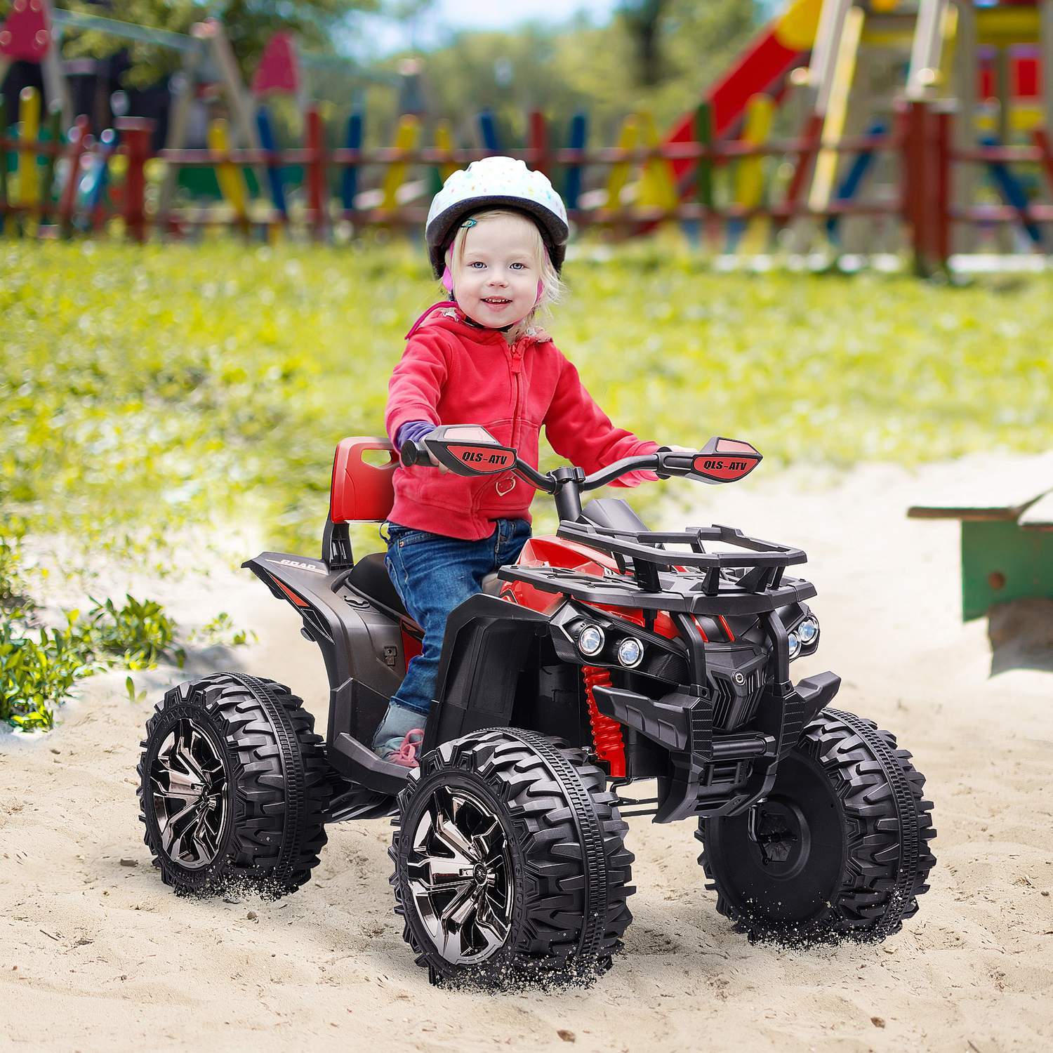 Elektrisk quadcykel 12V børnequad med forlygte, usb port, mp3 musikafspiller, 3-5 år, 3-8 km/t, metal, rød