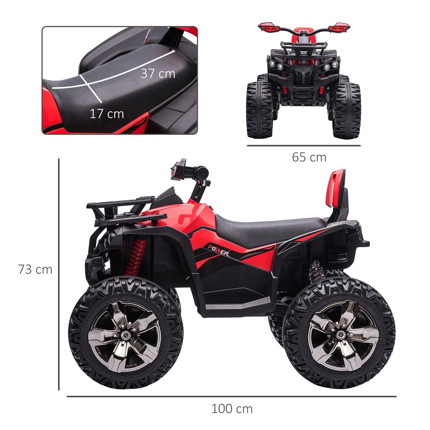 Elektrisk quadcykel 12V børnequad med forlygte, usb port, mp3 musikafspiller, 3-5 år, 3-8 km/t, metal, rød