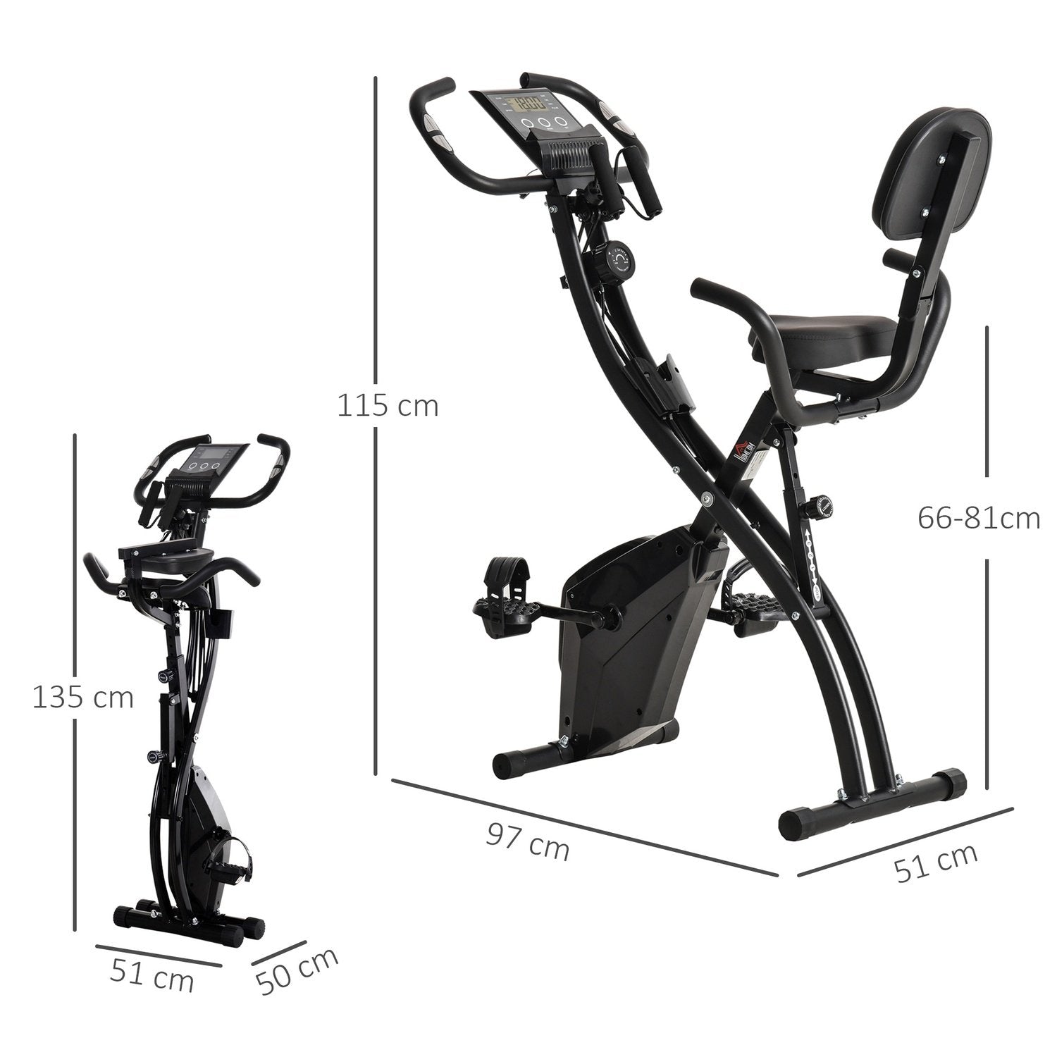 Motionscykel 2-i-1 cykeltræner Hjemmetræner Folde-motionscykel med 8 niveauer af justerbar magnetisk modstand og 1 par stålspændereb