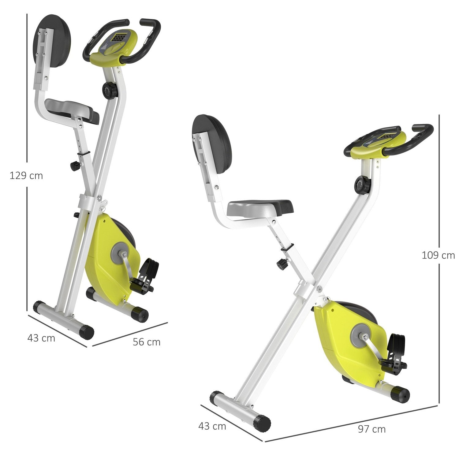 Motionscykel F-Bike cykeltræner med 8-trins justerbar magnetisk modstand, højdejusterbar stål gul + hvid 43 x 97 x 109 cm