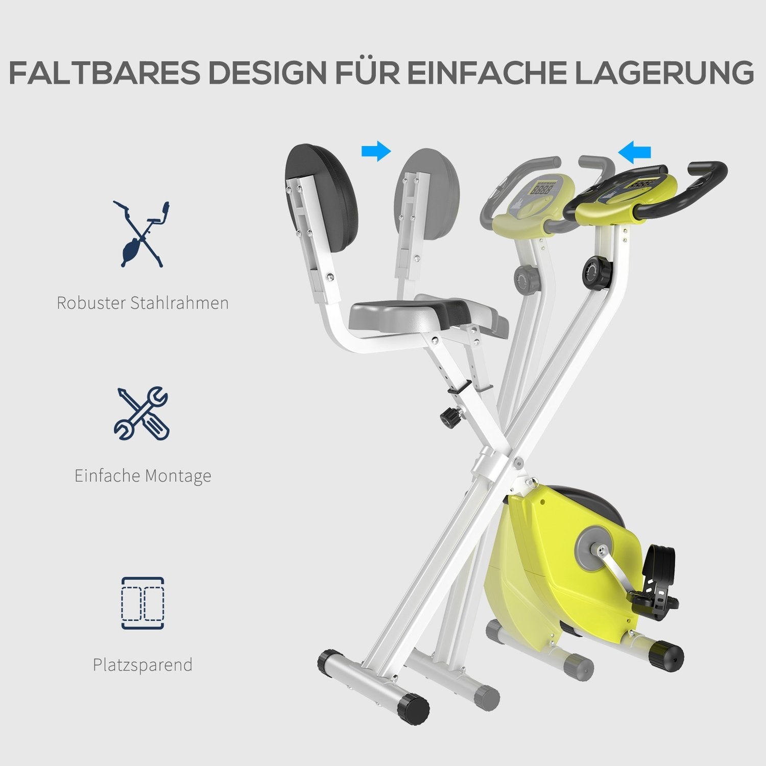 Motionscykel F-Bike cykeltræner med 8-trins justerbar magnetisk modstand, højdejusterbar stål gul + hvid 43 x 97 x 109 cm