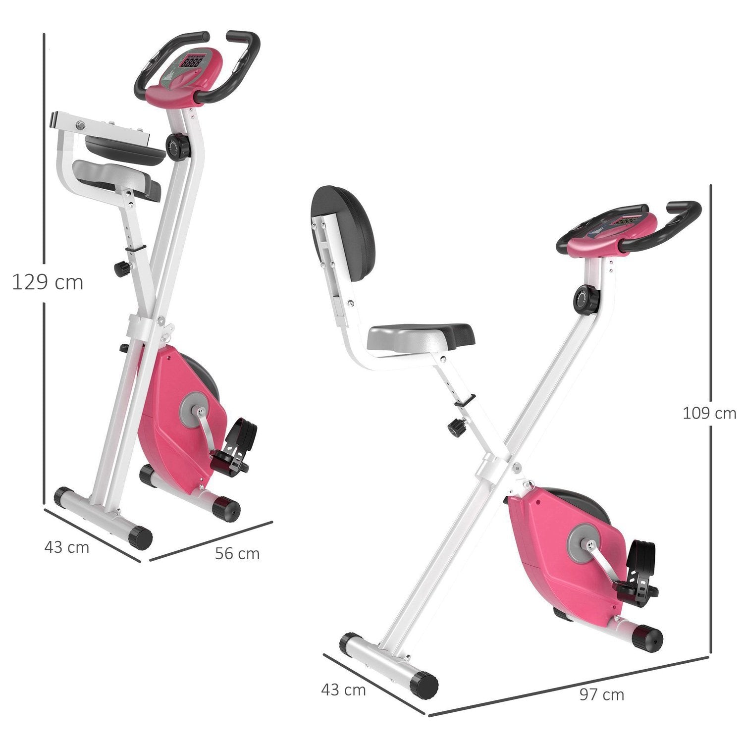 Motionscykel F-Bike cykeltræner med 8 niveauer af justerbar magnetisk modstand, højdejusterbar stål pink + hvid 43 x 97 x 109 cm