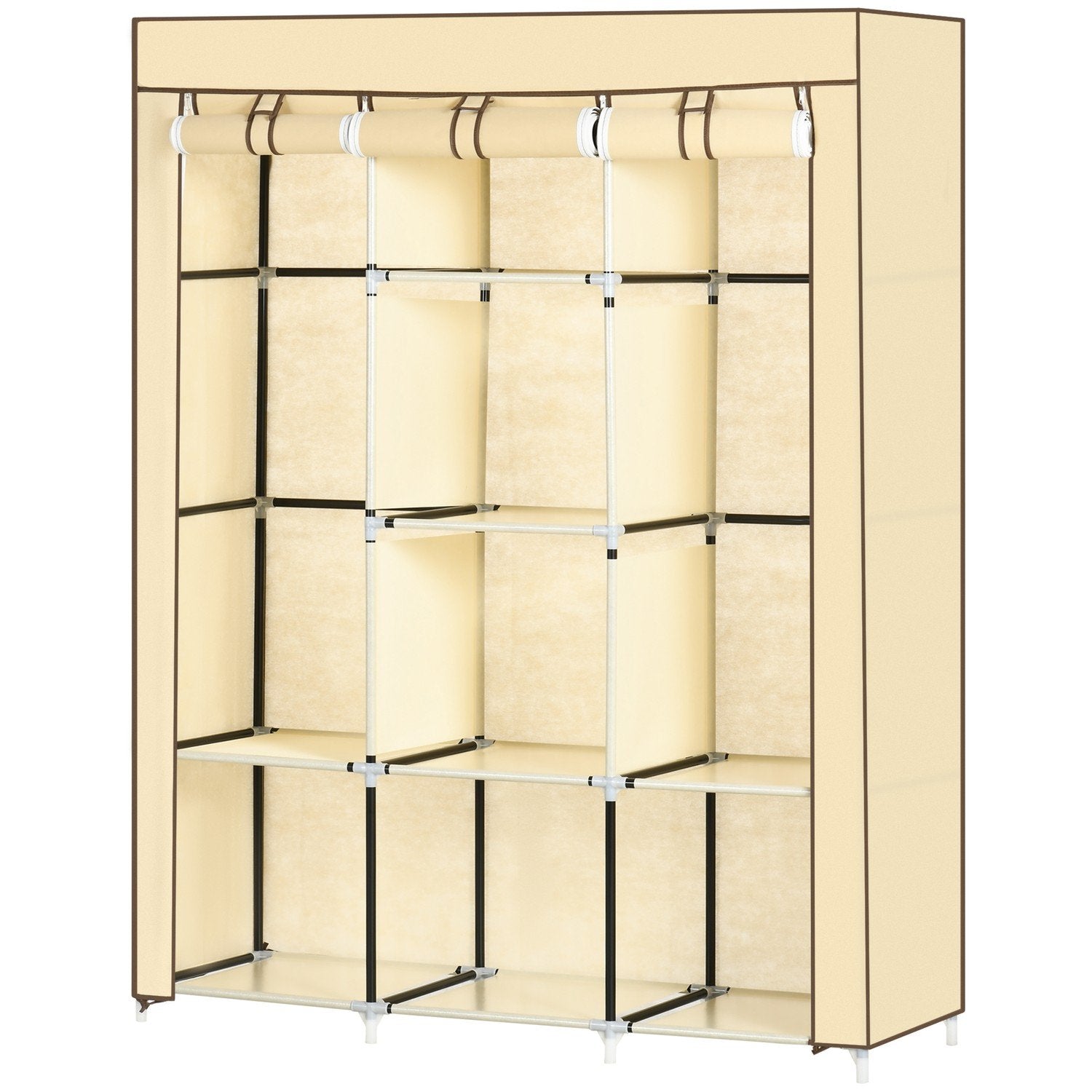 Stofgarderobe garderobeskab med tøjstang, 8 etager, foldeskab, fiberstof, beige, 125X43X162,5 cm