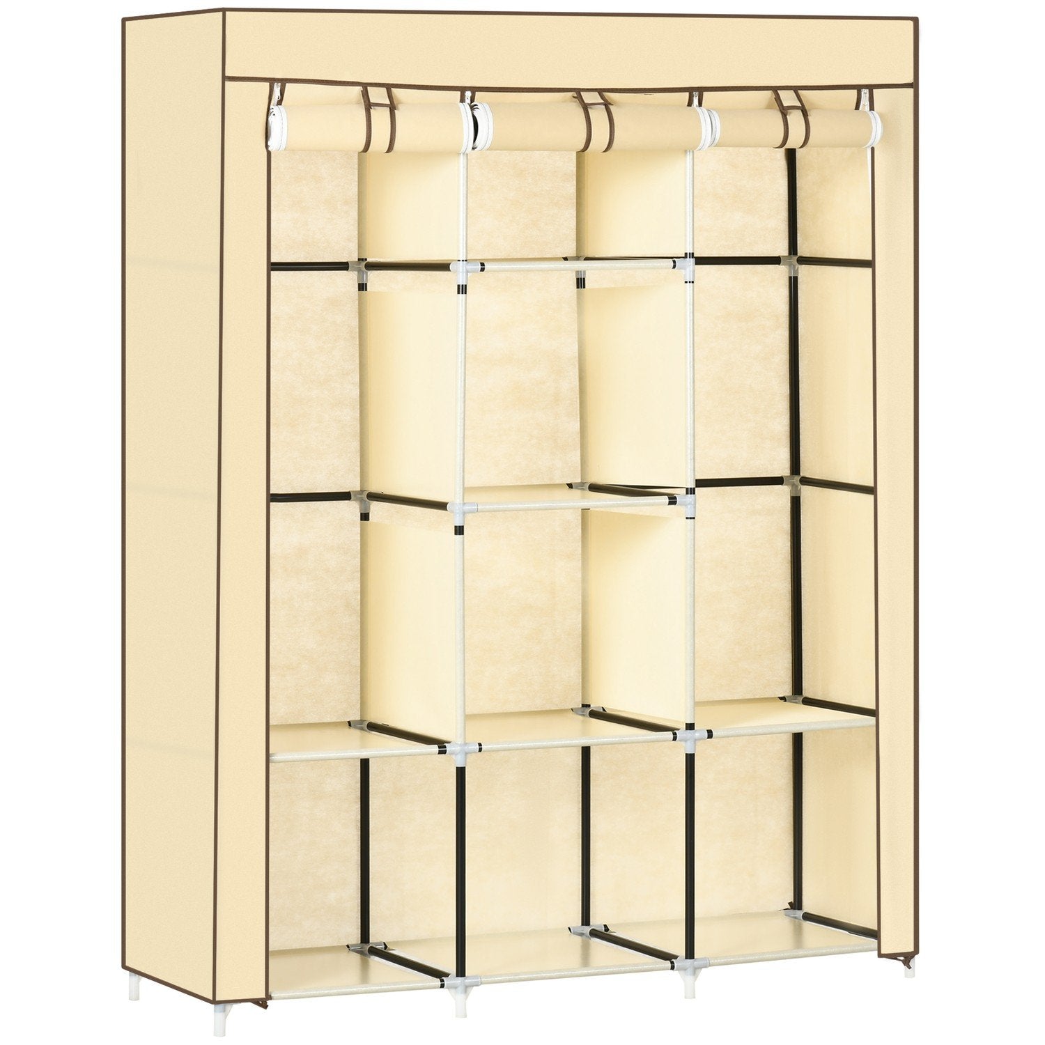 Stofgarderobe garderobeskab med tøjstang, 8 etager, foldeskab, fiberstof, beige, 125X43X162,5 cm