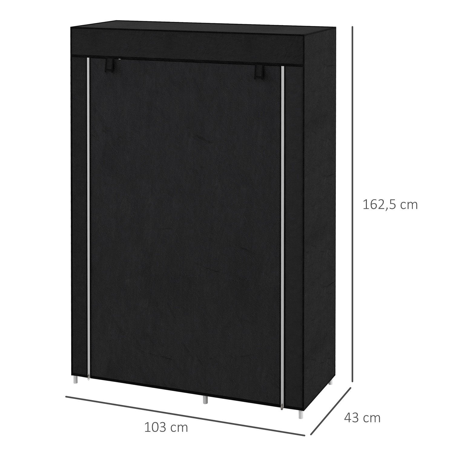 Stofgarderobe 6 rum Sammenfoldelig garderobe i fleecelook sort 103X43X162,5 cm