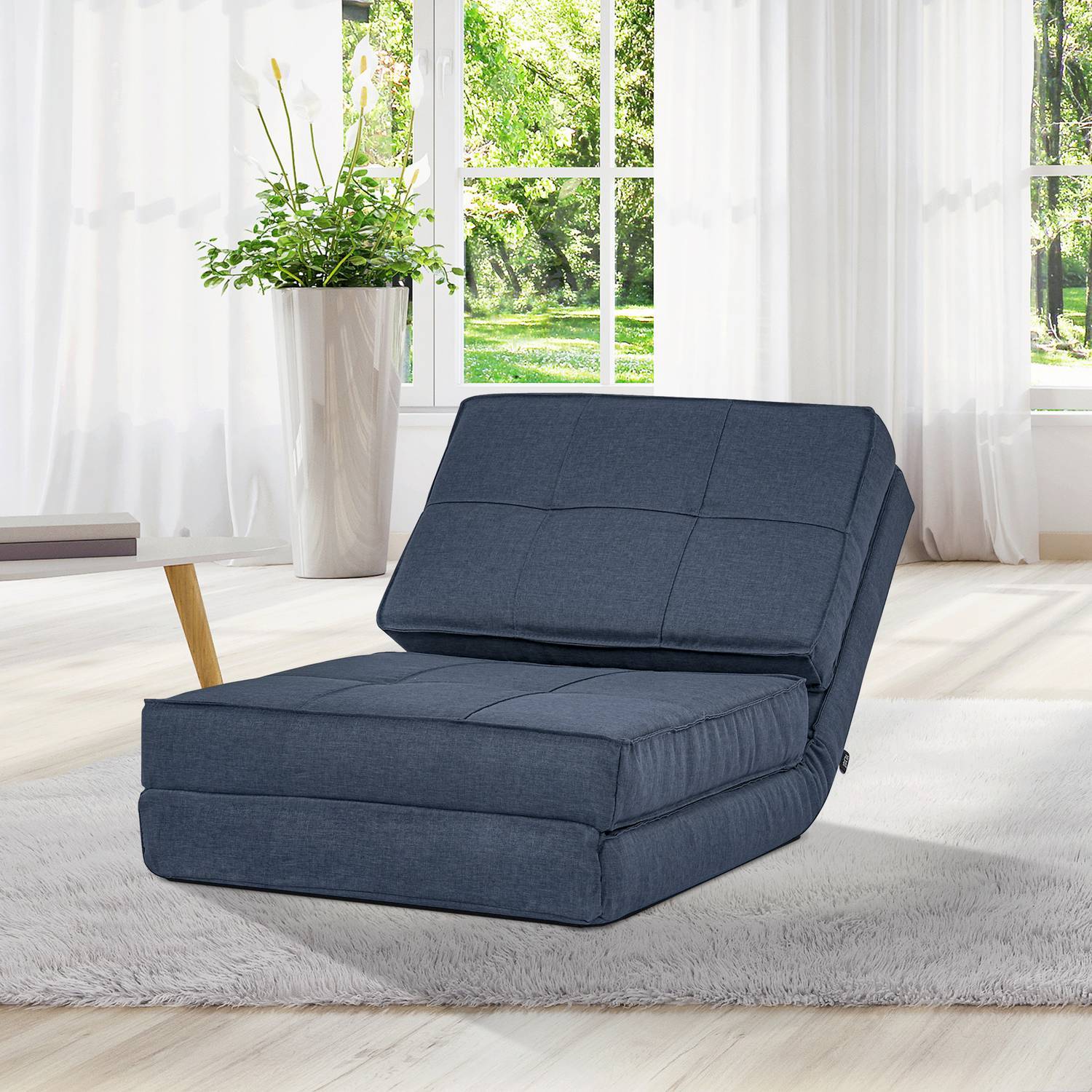 Gulvsofa, klapsovesofa, gulvstol, 5-trins justerbar klapstol, sovesofa, sovesofa, enkeltsofa, Mørkeblå, 61 X 73 X 58 Cm