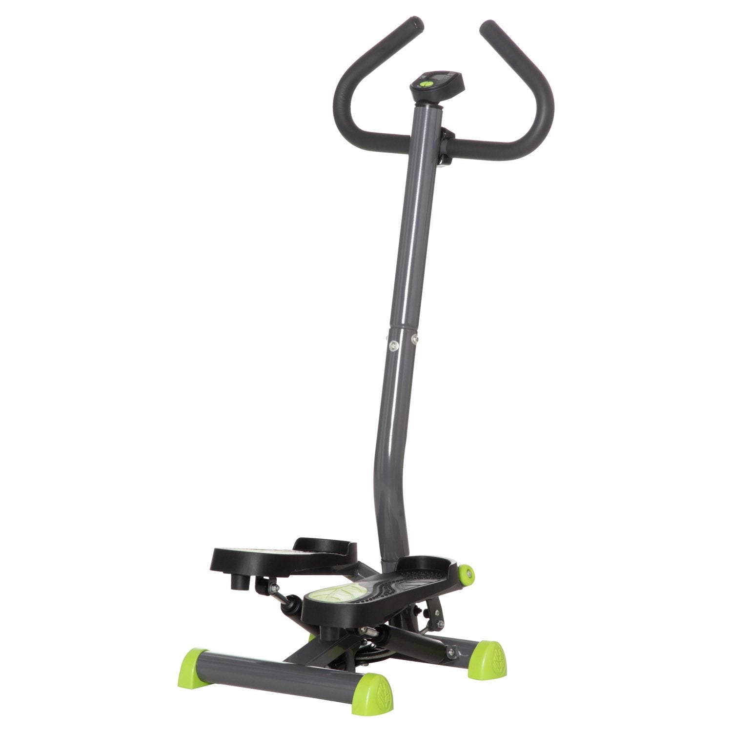 Hometrainer Stepper Fitness Swing Stepper Med LCD-skærm og Håndtag Op til 100 Kg Stål Abs Grå + Grøn 55 X 44 X 108 Cm