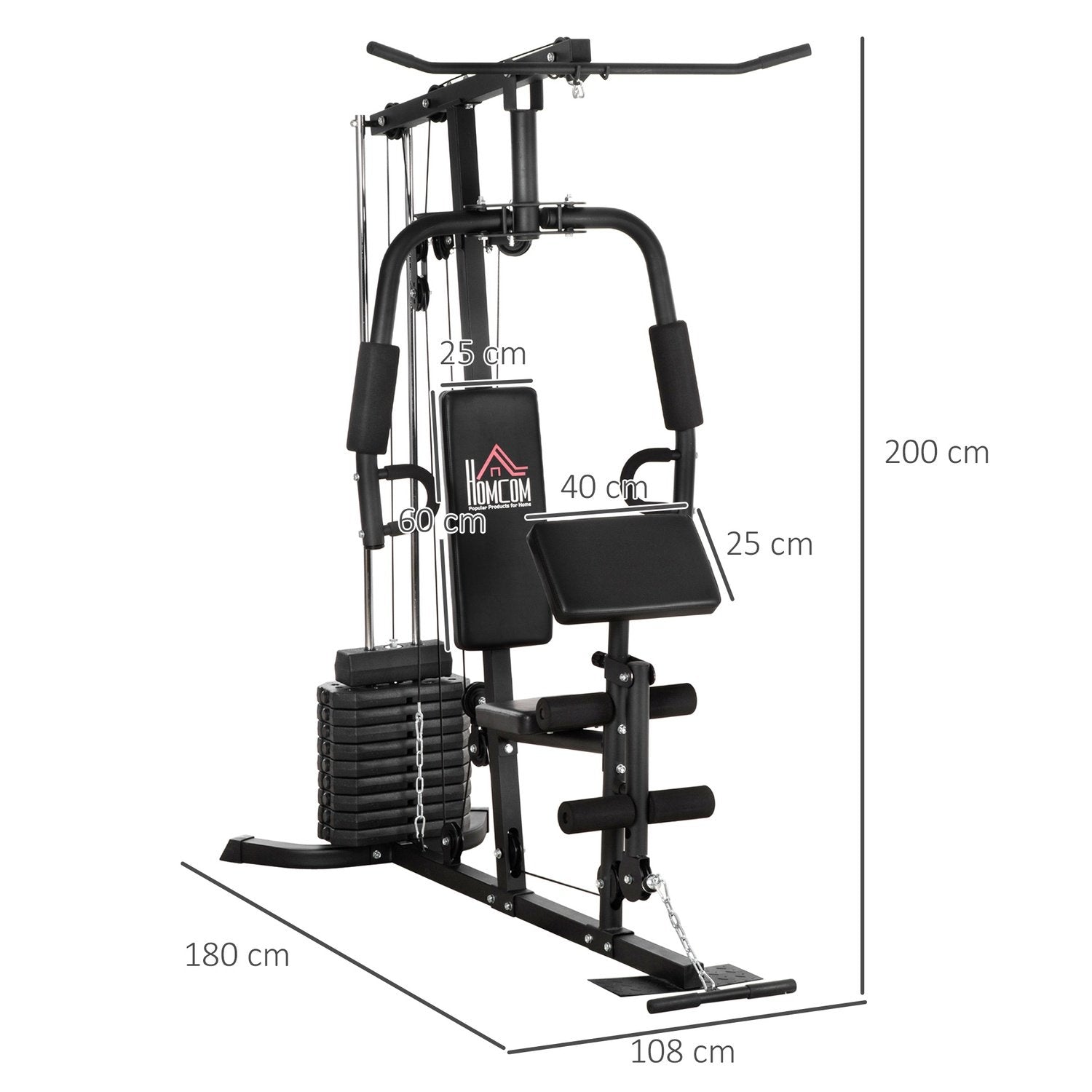 Multigym Fitness Station Med Lazy Pull-Down Og Butterfly Bar Og 45 Kg Styrketræning Stål Kunstlæder Sort 180 X 108 X 200 Cm