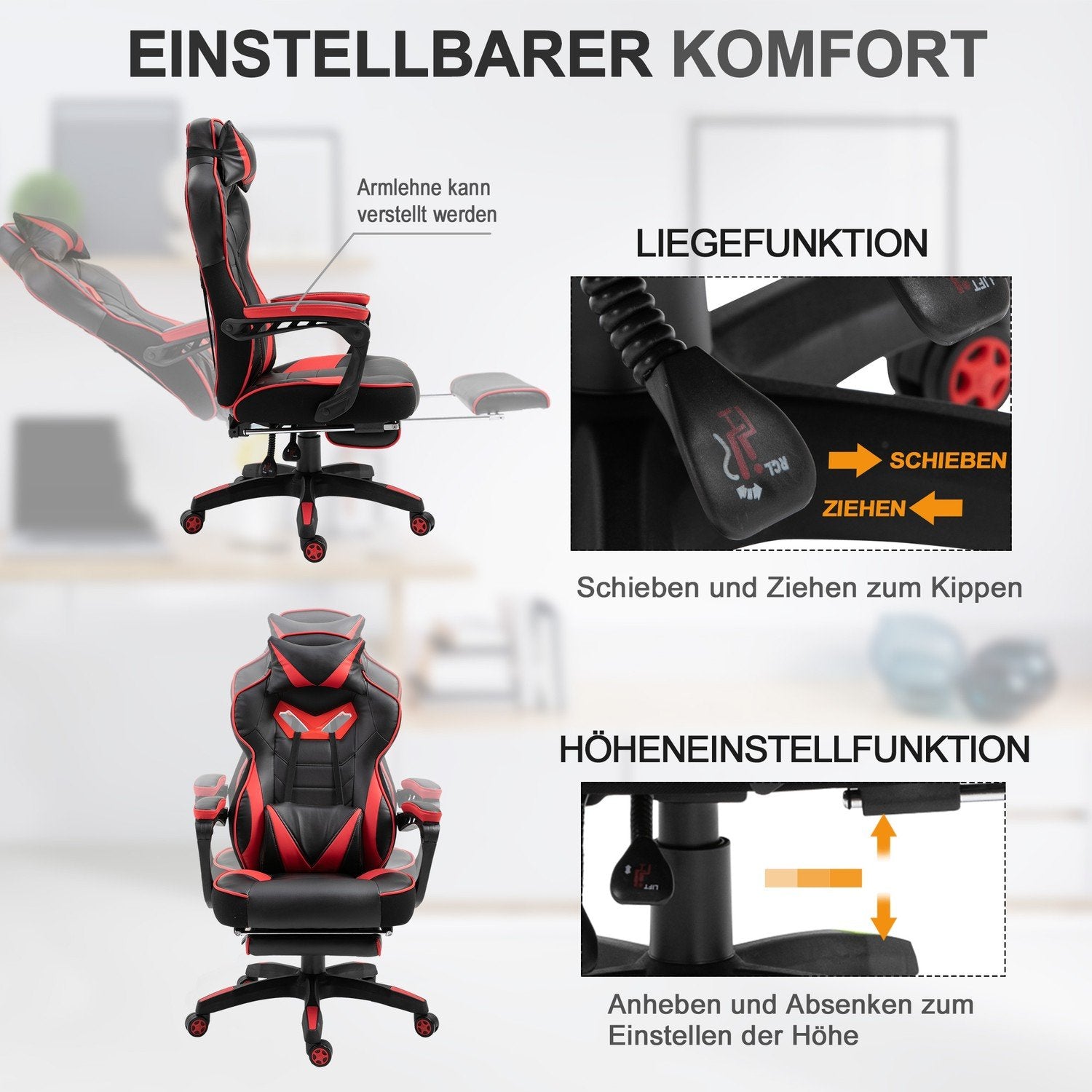 Kontorstol Gaming Stol Massage Funktion Executive Stol Kunstlæder Højdejusterbar Sort + Blå W68Xd69Xh108-117Cm