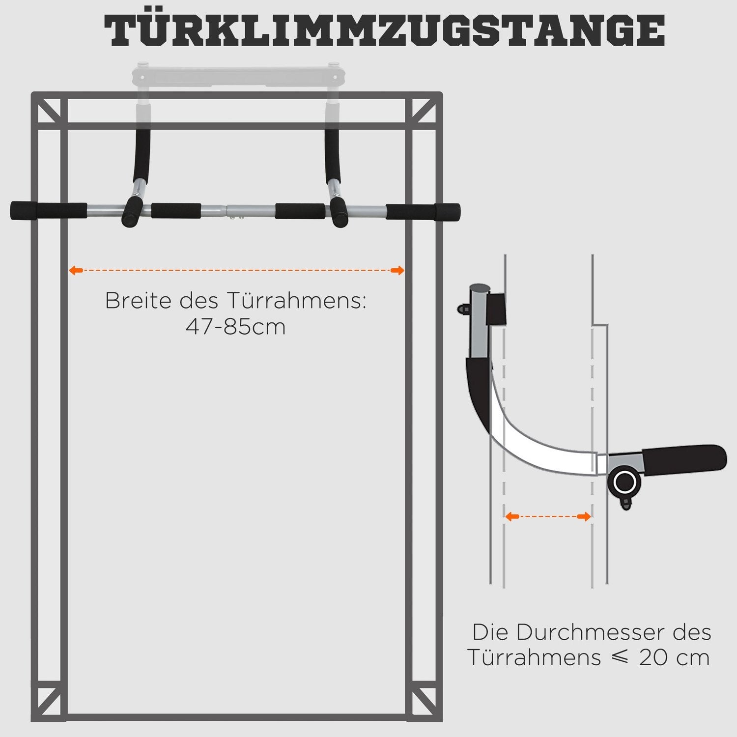 Pull-Up Bar Multifunktionel Træningsholder, Stål Og Skum Dørstang, Sort + Grå, 92X40X17Cm