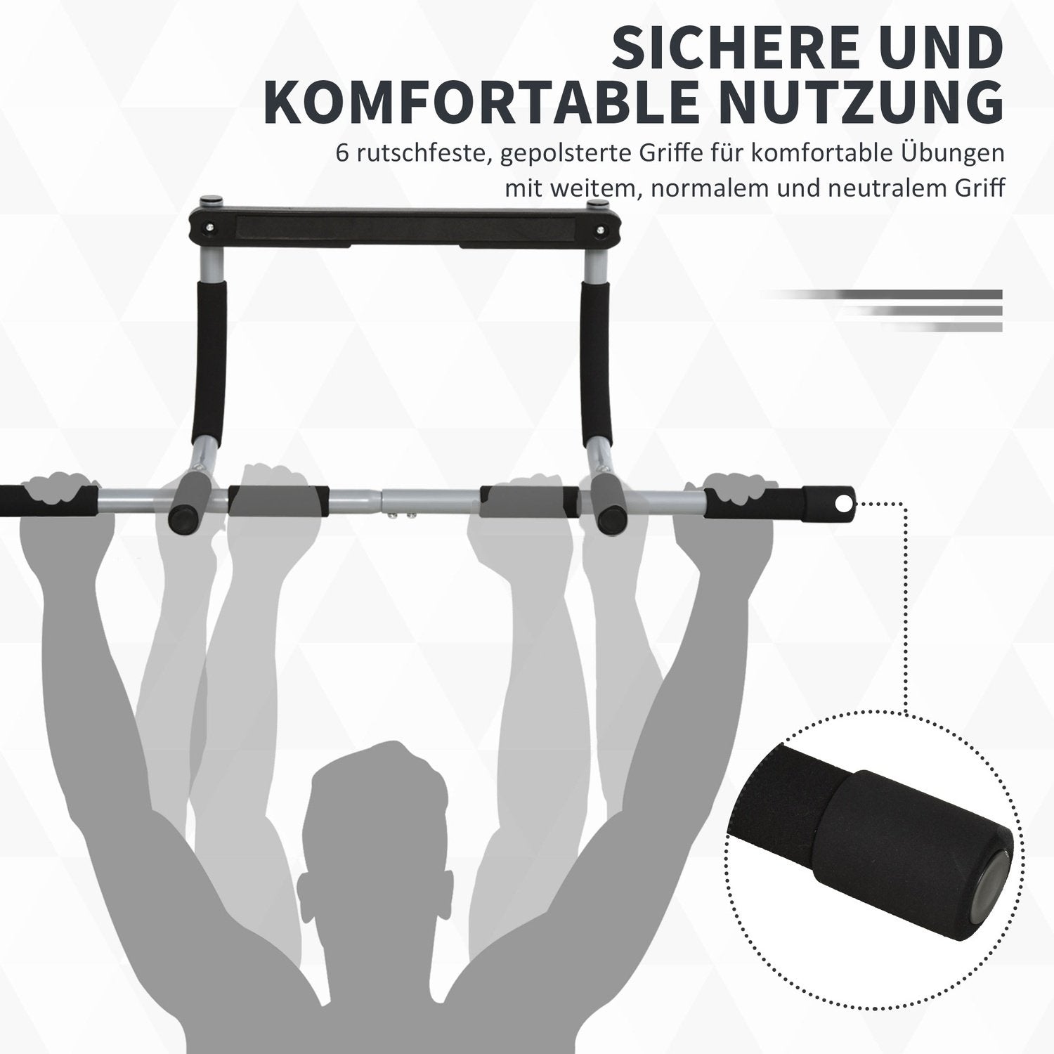 Pull-Up Bar Multifunktionel Træningsholder, Stål Og Skum Dørstang, Sort + Grå, 92X40X17Cm