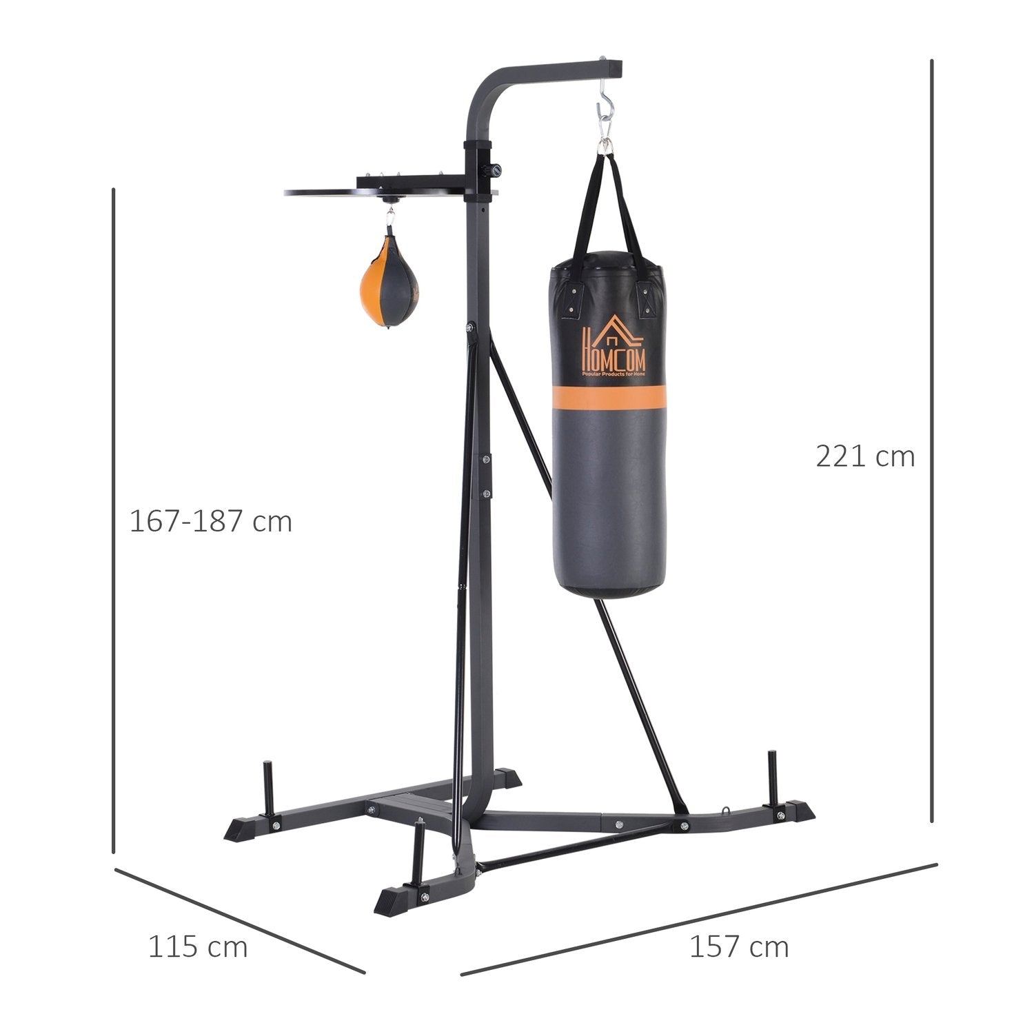 Boksesækstativ 2-i-1 med 20 kg boksesæk og boksebold, enkeltstående boksestation, højdejusterbar, op til 100 kg, stål